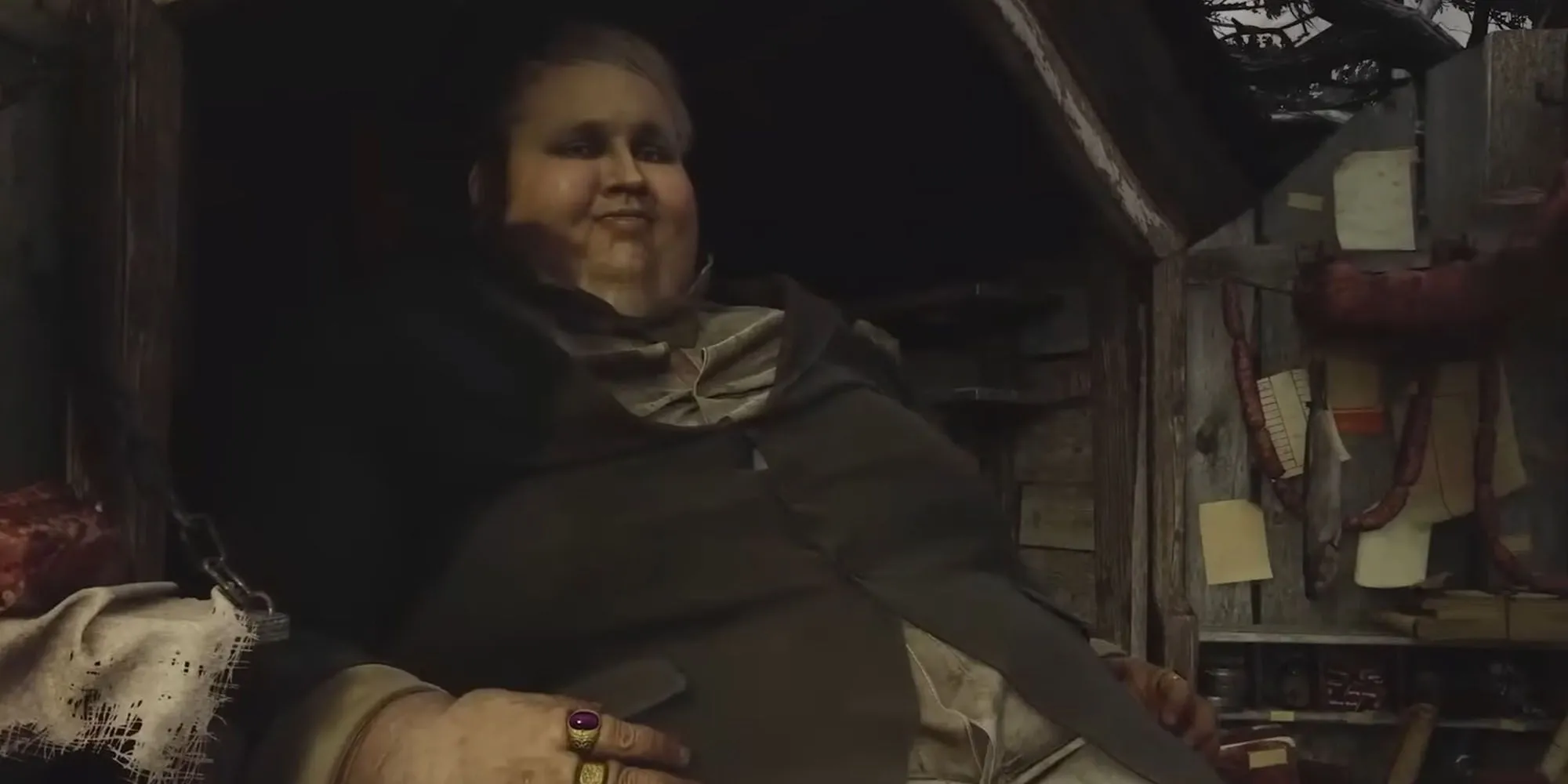 The Duke béo tròn phúc hậu người bán hàng trong Resident Evil Village