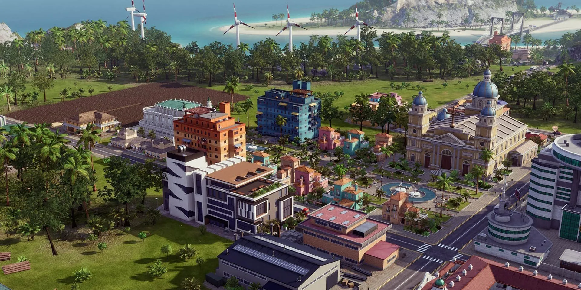 Thị trấn đảo nhỏ với các tòa nhà đầy màu sắc trong Tropico 6
