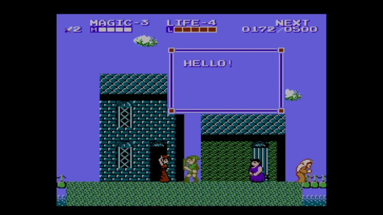 Thị trấn trong Zelda II The Adventure of Link với góc nhìn từ trên xuống