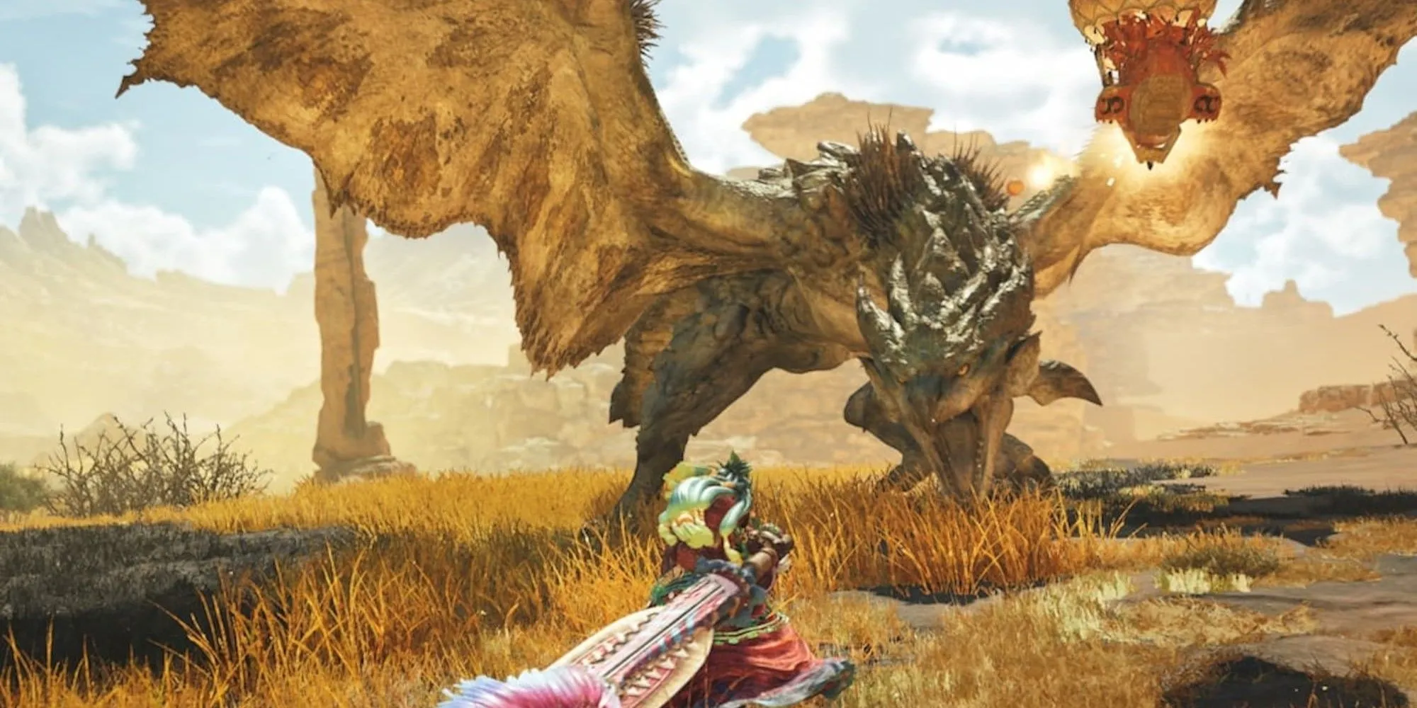 Thợ săn chiến đấu với quái vật dạng rồng trong Monster Hunter Wilds