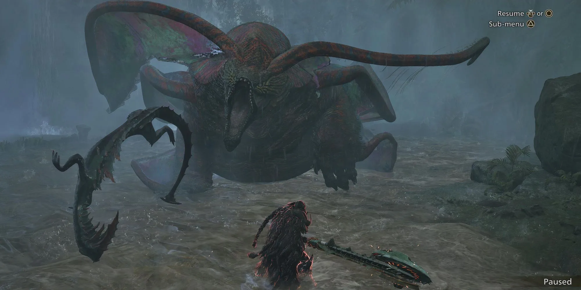 Thợ săn đối mặt với quái vật Uth Duna trong Monster Hunter Wilds