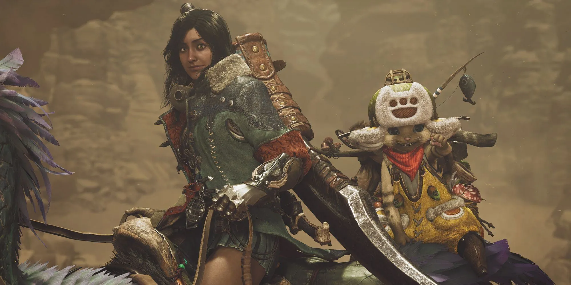 Thợ săn quái vật cưỡi quái vật trong thế giới rộng lớn của Monster Hunter Wilds