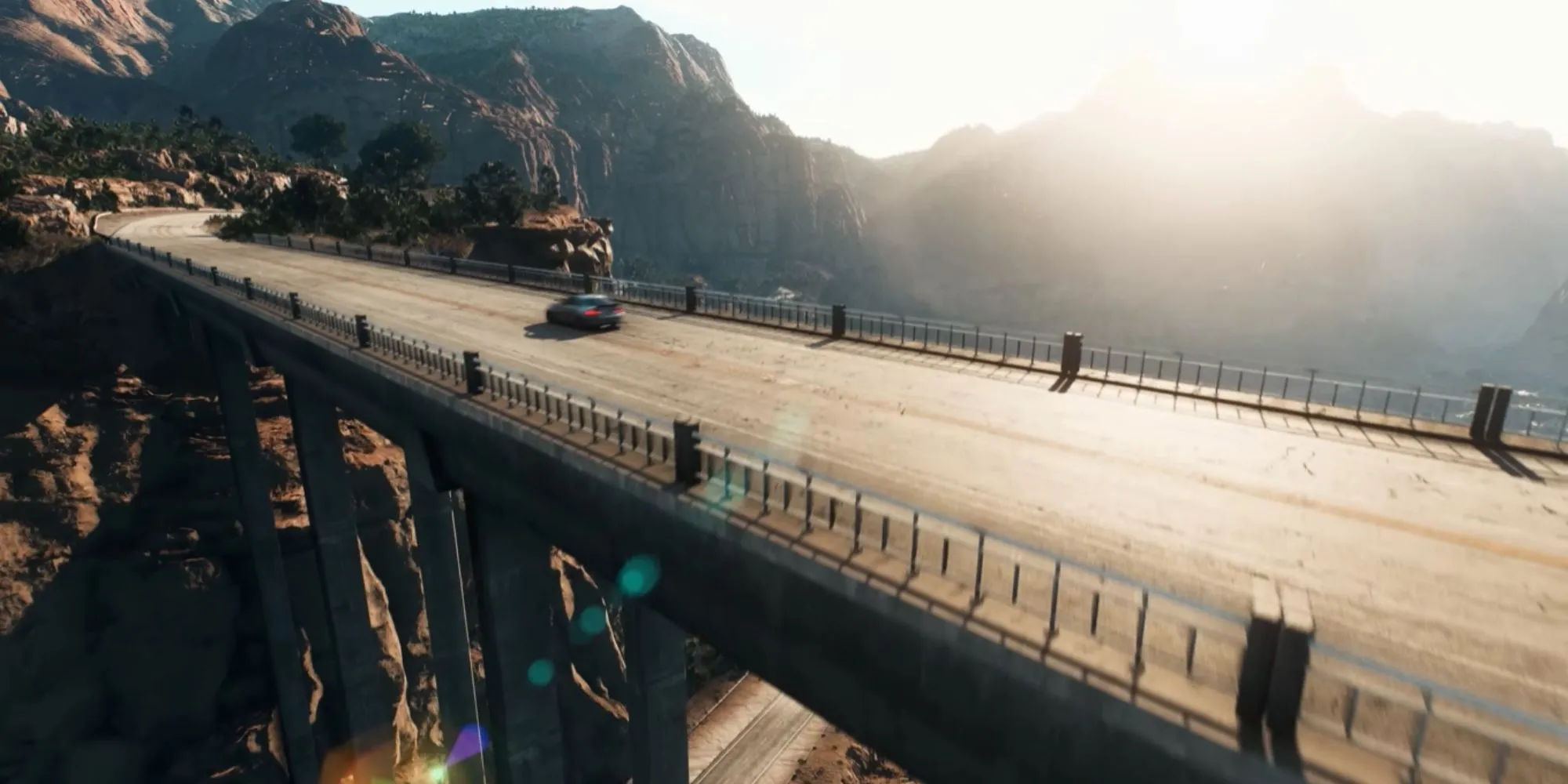Toàn cảnh Fortune Valley trong Need for Speed Payback với các khu vực sa mạc, thành phố và núi non