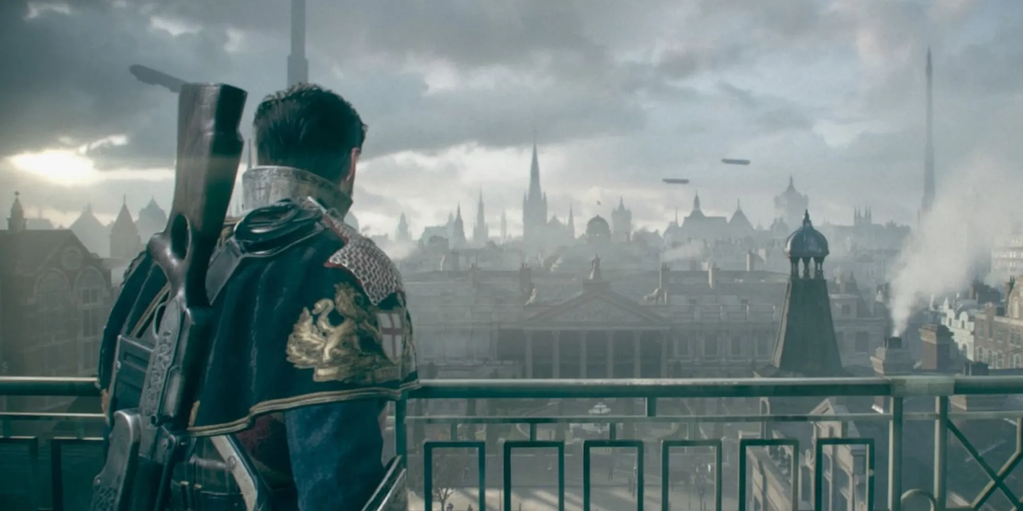 Toàn cảnh thành phố London steampunk trong The Order 1886 nhìn từ trên cao, một ví dụ về game thay đổi lịch sử