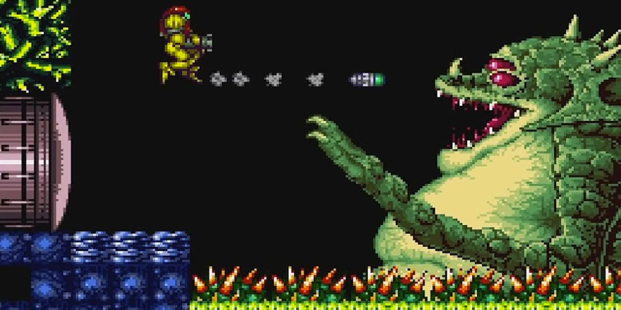 Trùm Kraid khổng lồ trong Super Metroid, một thử thách kinh điển