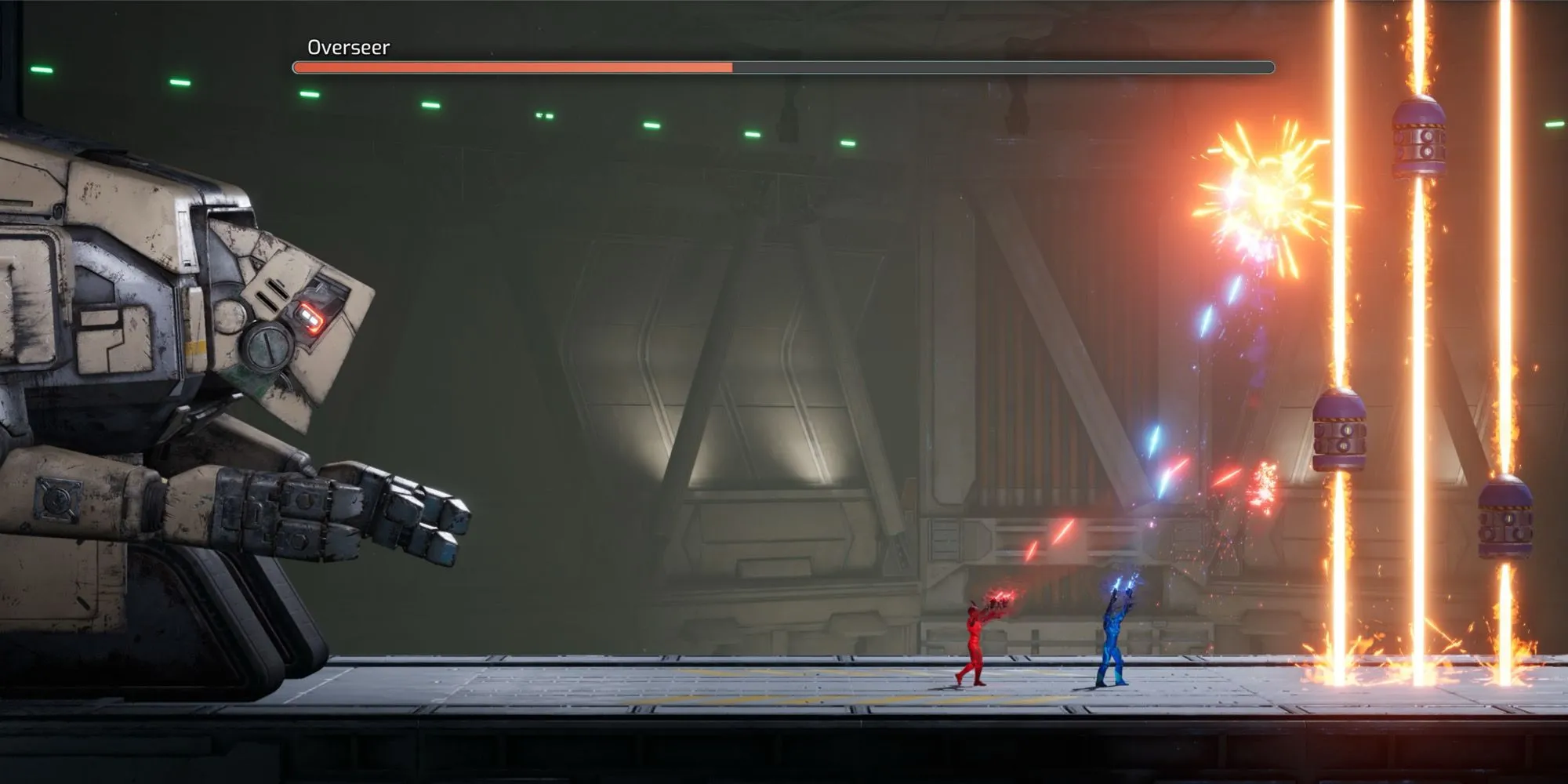 Trùm Overseer với lối chơi twin-stick shooter trong Split Fiction