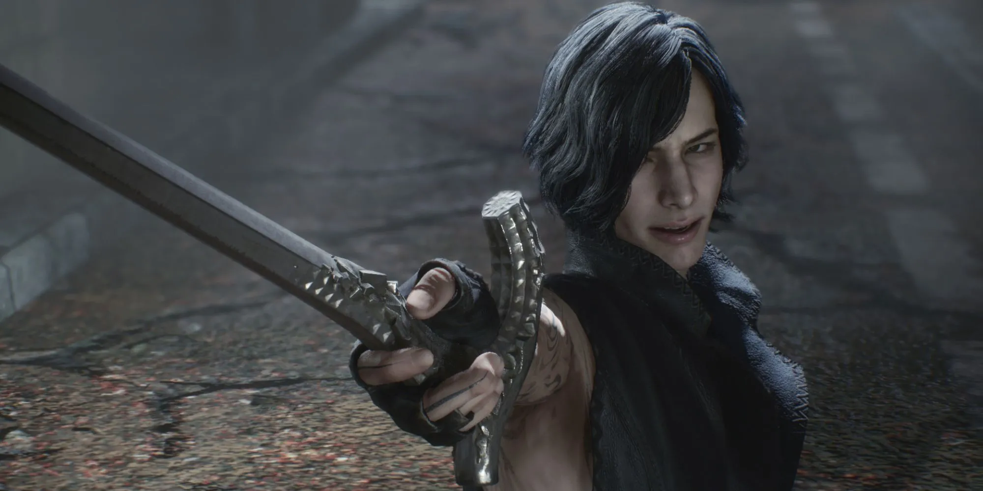 V sử dụng cây gậy để kết liễu kẻ địch trong Devil May Cry 5