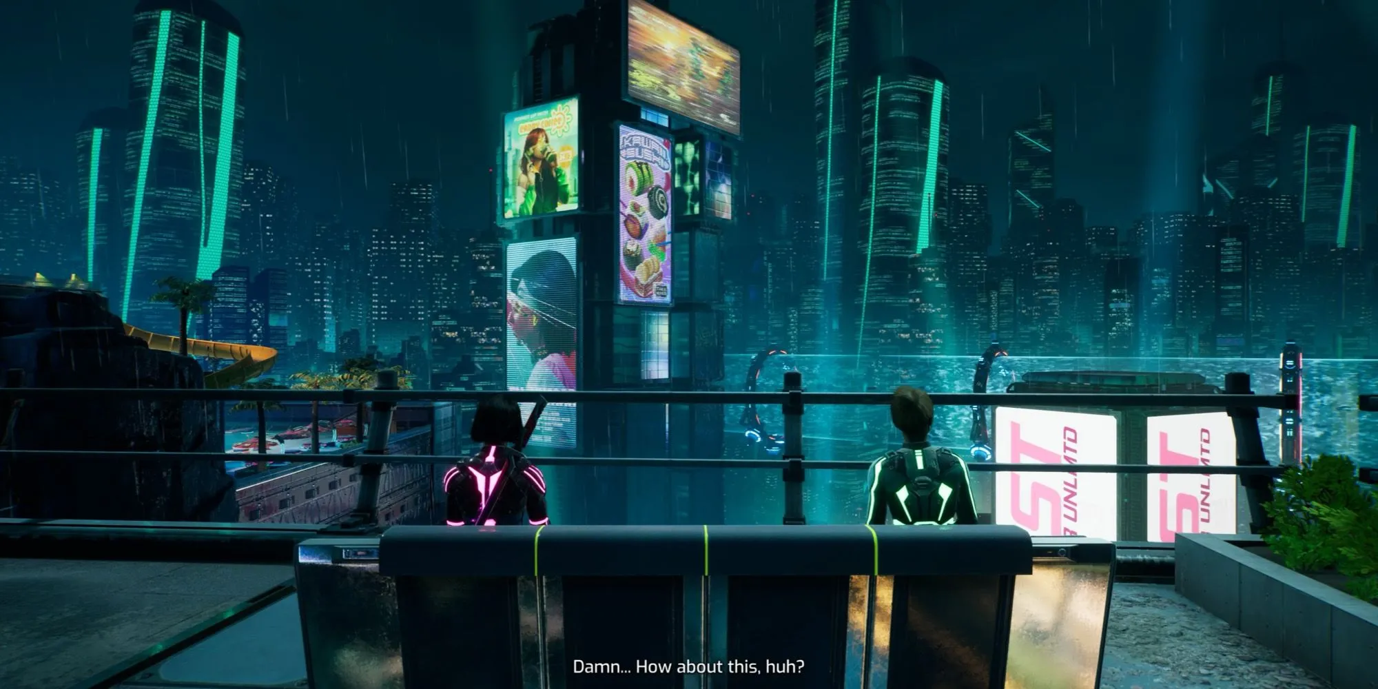 Vị trí ghế nghỉ đầu tiên trong Neon Revenge - Big City Life của Split Fiction