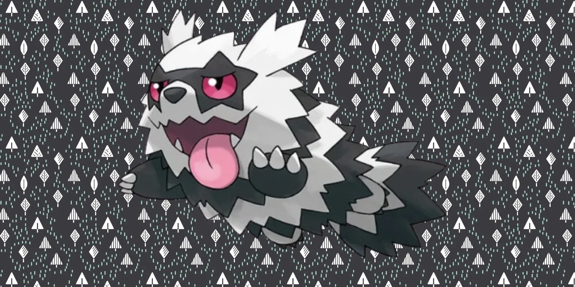 Zigzagoon dạng Galar với bộ lông trắng đen và đôi mắt hình ngôi sao