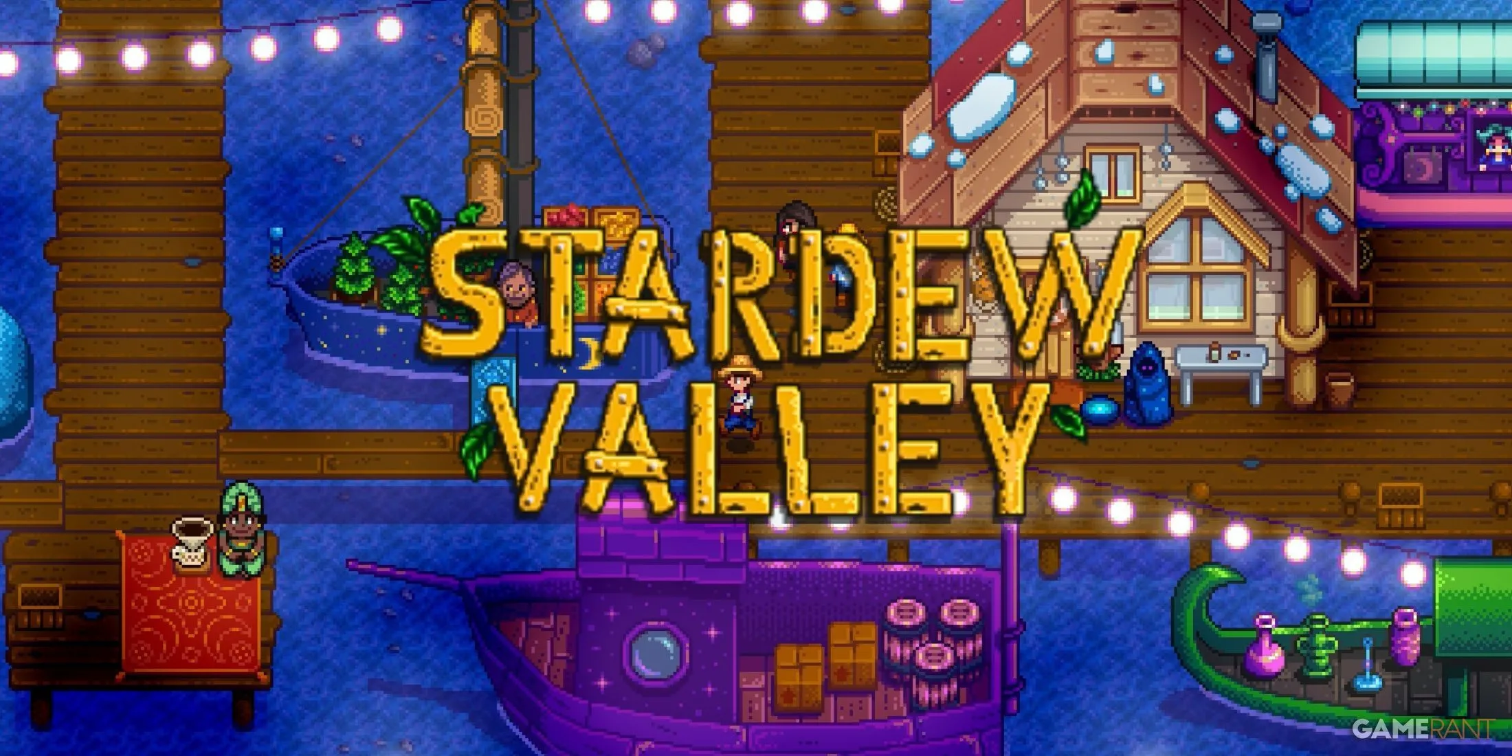 Logo Stardew Valley và cảnh vật trong game Palia
