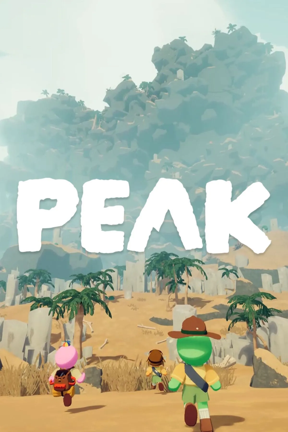 Ảnh bìa game PEAK với nhân vật đang leo núi, khung cảnh hùng vĩ nhưng cũng ẩn chứa sự hài hước đặc trưng.