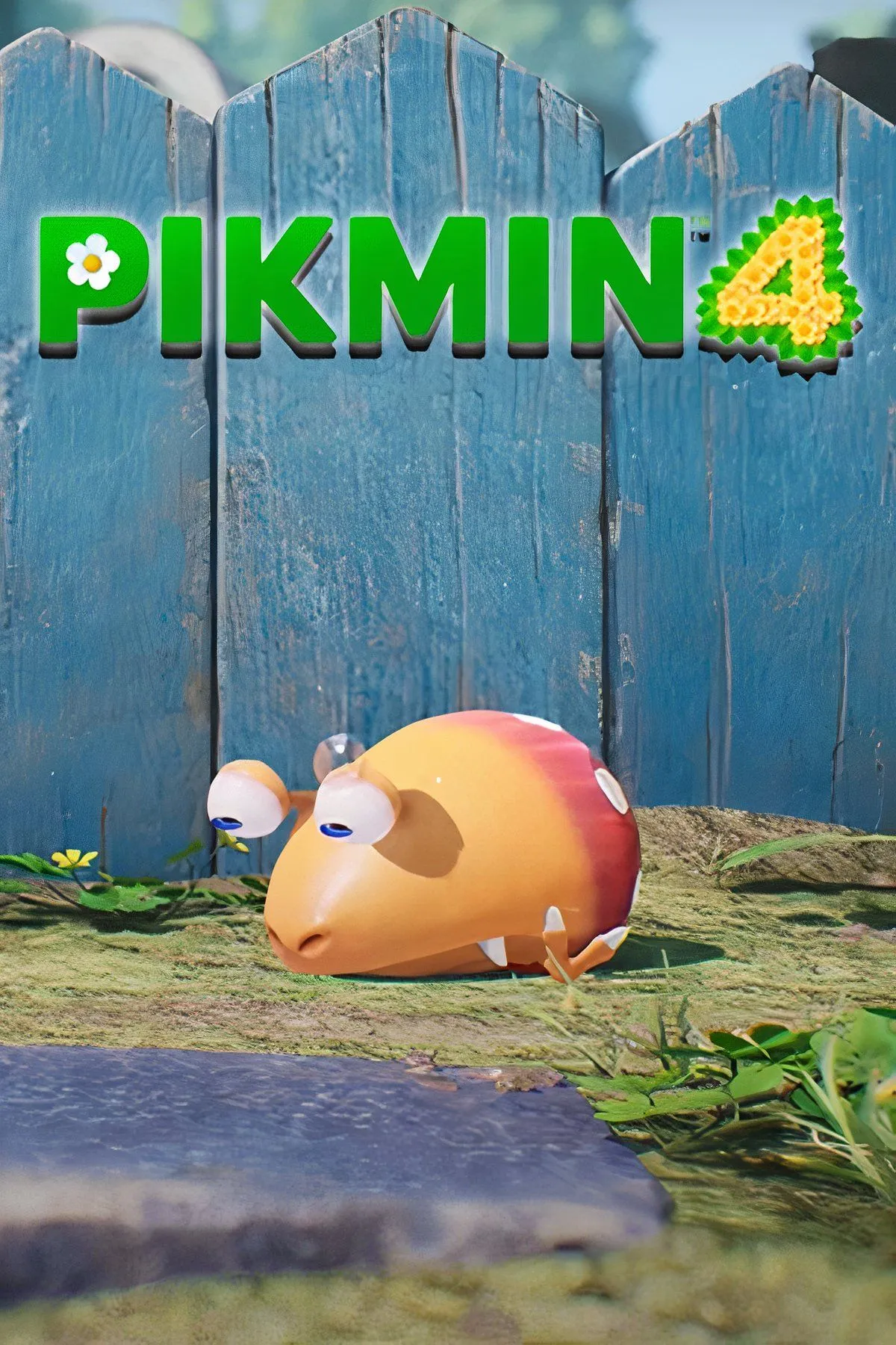 Ảnh bìa game Pikmin 4 với những sinh vật tí hon đáng yêu và chú chó Oatchi