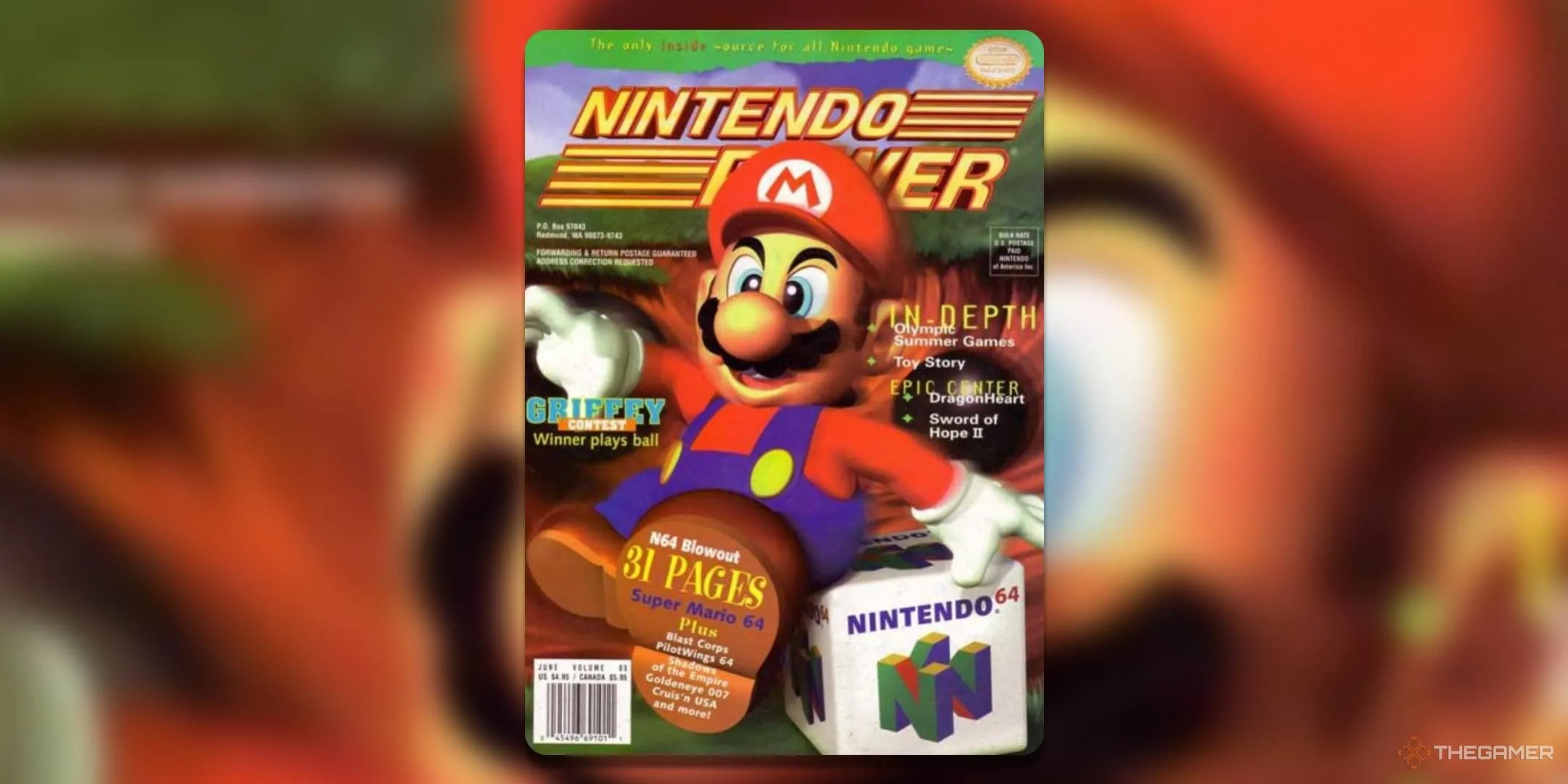 Ảnh bìa tạp chí Nintendo Power số tháng 6 năm 1996, giới thiệu Super Mario 64.