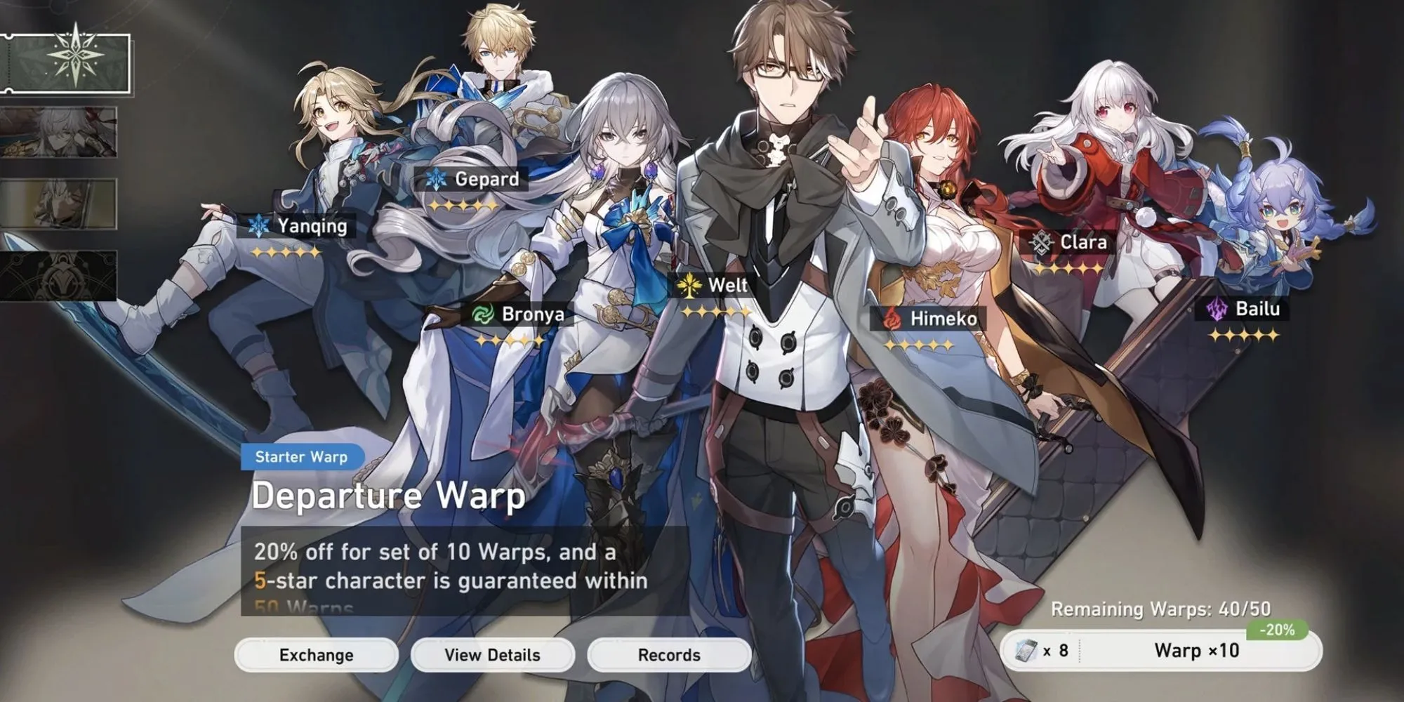 Banner Warp khởi đầu trong Honkai Star Rail, nơi Stellar Jade được sử dụng để triệu hồi nhân vật mạnh.
