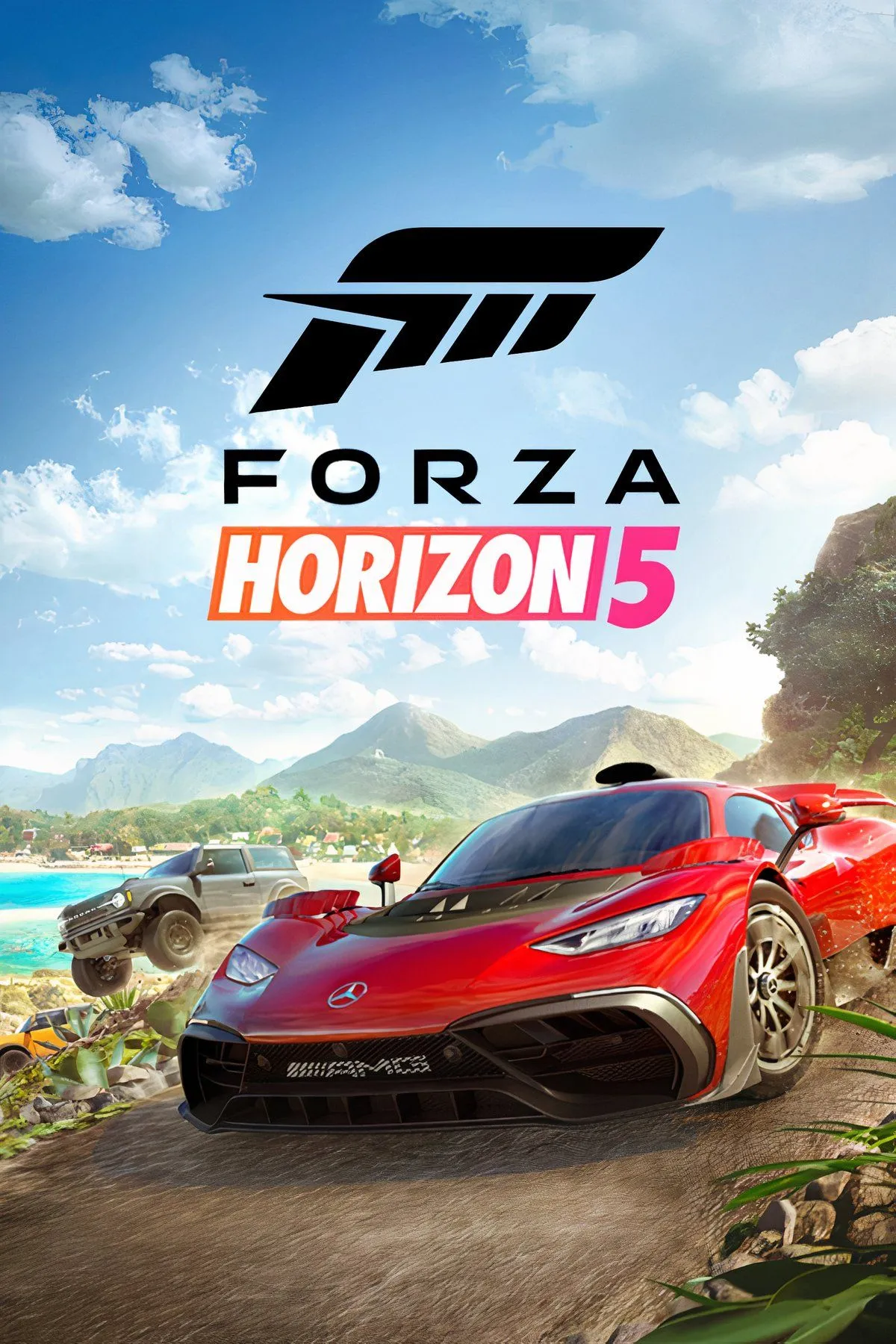 Bìa game Forza Horizon 5 với siêu xe lao vun vút trên đường cao tốc