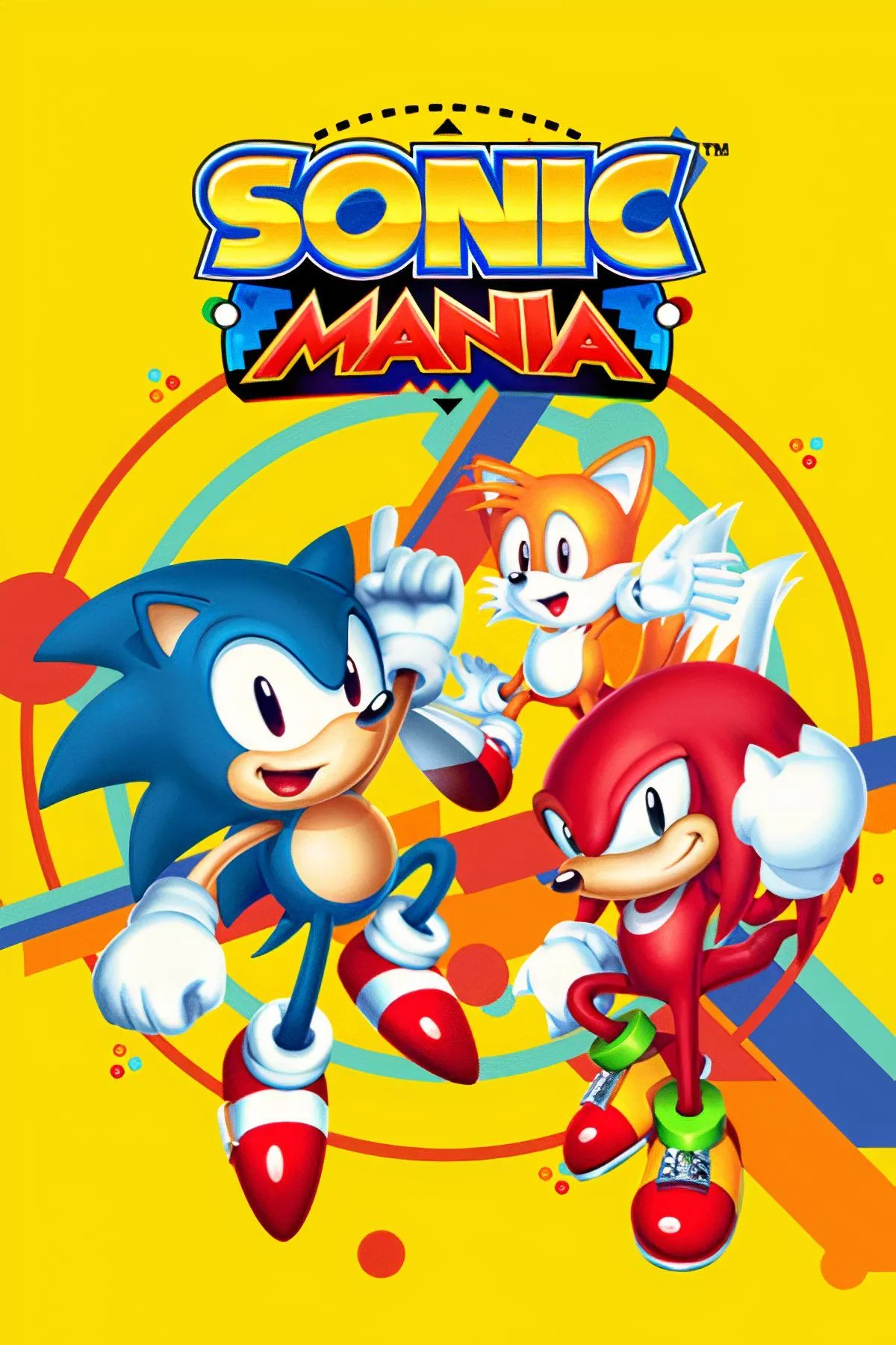 Bìa game Sonic Mania phong cách pixel cổ điển với Sonic và bạn bè