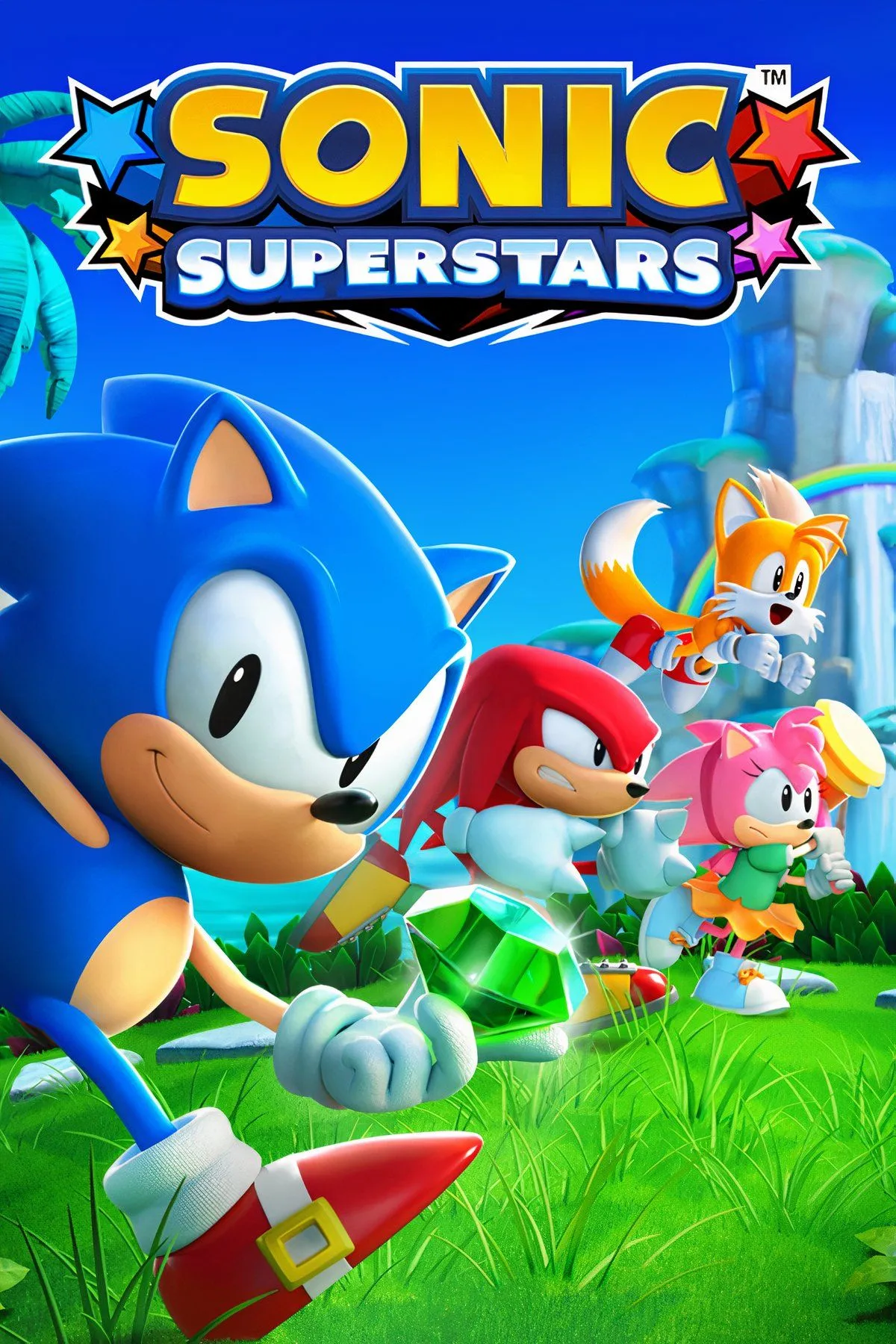 Bìa game Sonic Superstars với các nhân vật Sonic, Tails, Knuckles và Amy