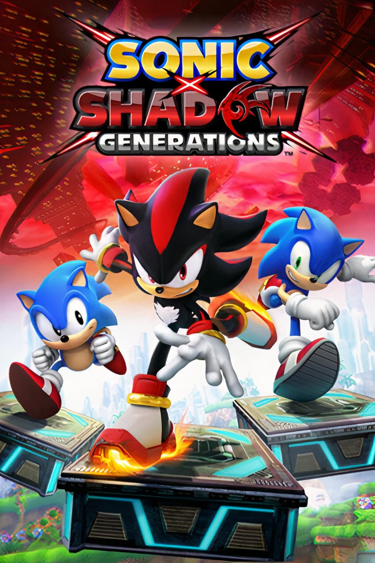 Bìa game Sonic X Shadow Generations với Sonic và Shadow sẵn sàng hành động
