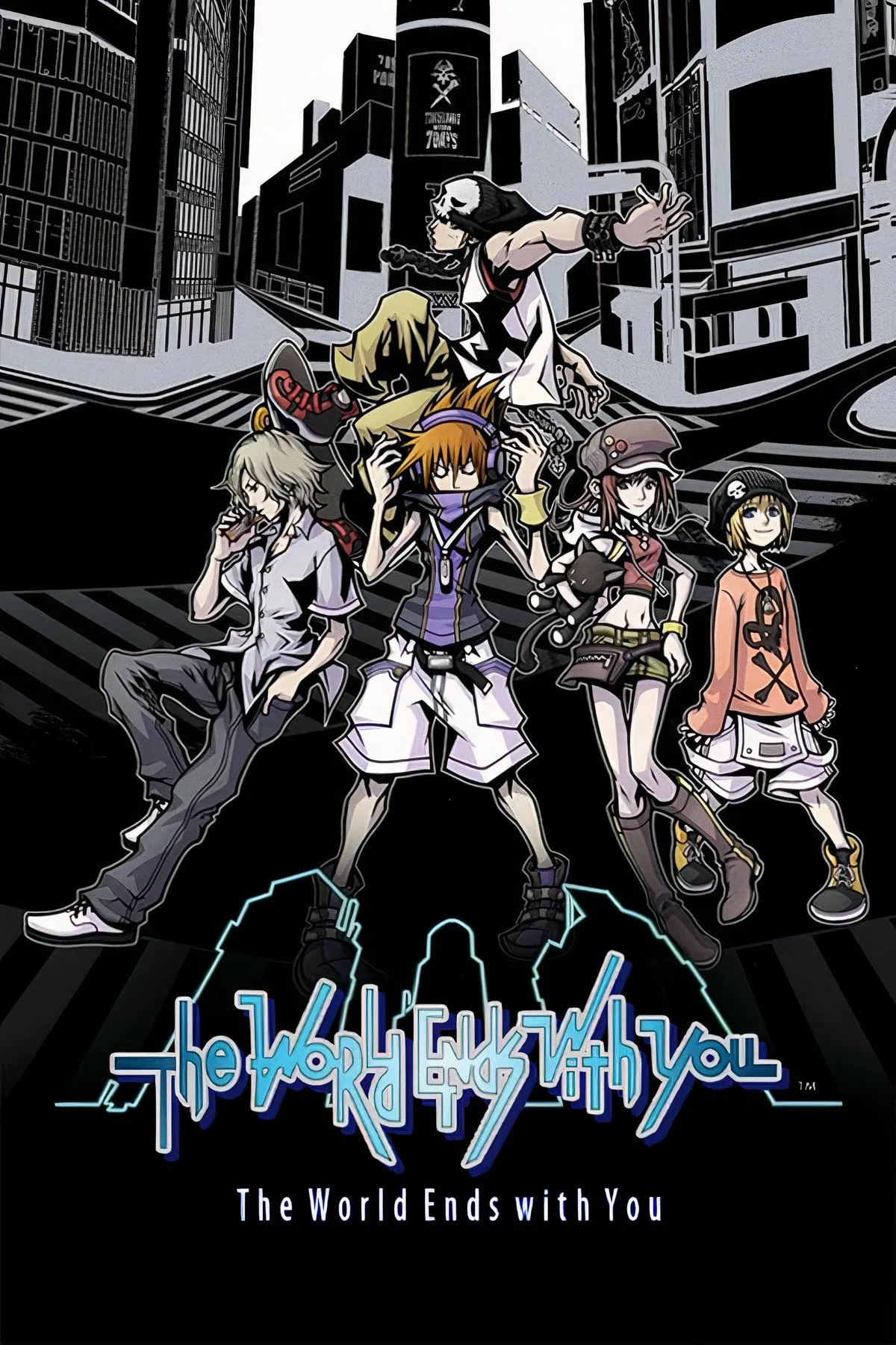 Bìa nghệ thuật The World Ends With You 2007, với các nhân vật chính trong phong cách anime độc đáo.