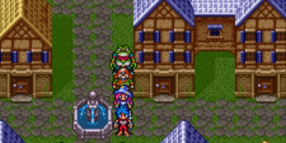 Các nhân vật của series Breath of Fire 2 đứng trước đài phun nước