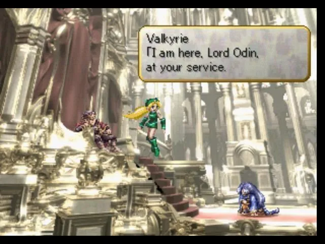 Cảnh chiến đấu trong Valkyrie Profile, hiển thị các nhân vật đang thực hiện đòn tấn công kết hợp.