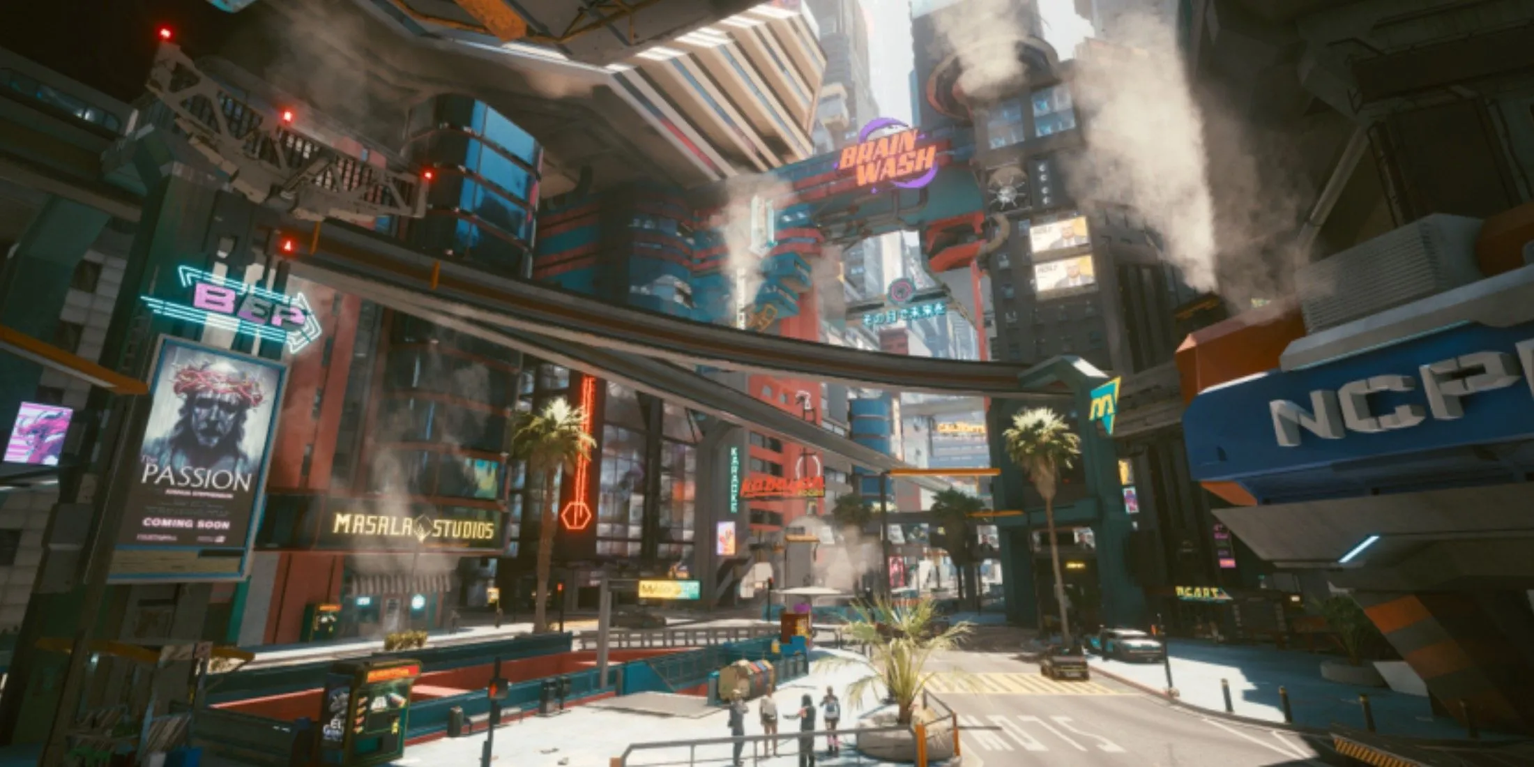 Cảnh hành động căng thẳng với NCPD trong Cyberpunk 2077, thể hiện yếu tố chiến đấu và truy đuổi trong game