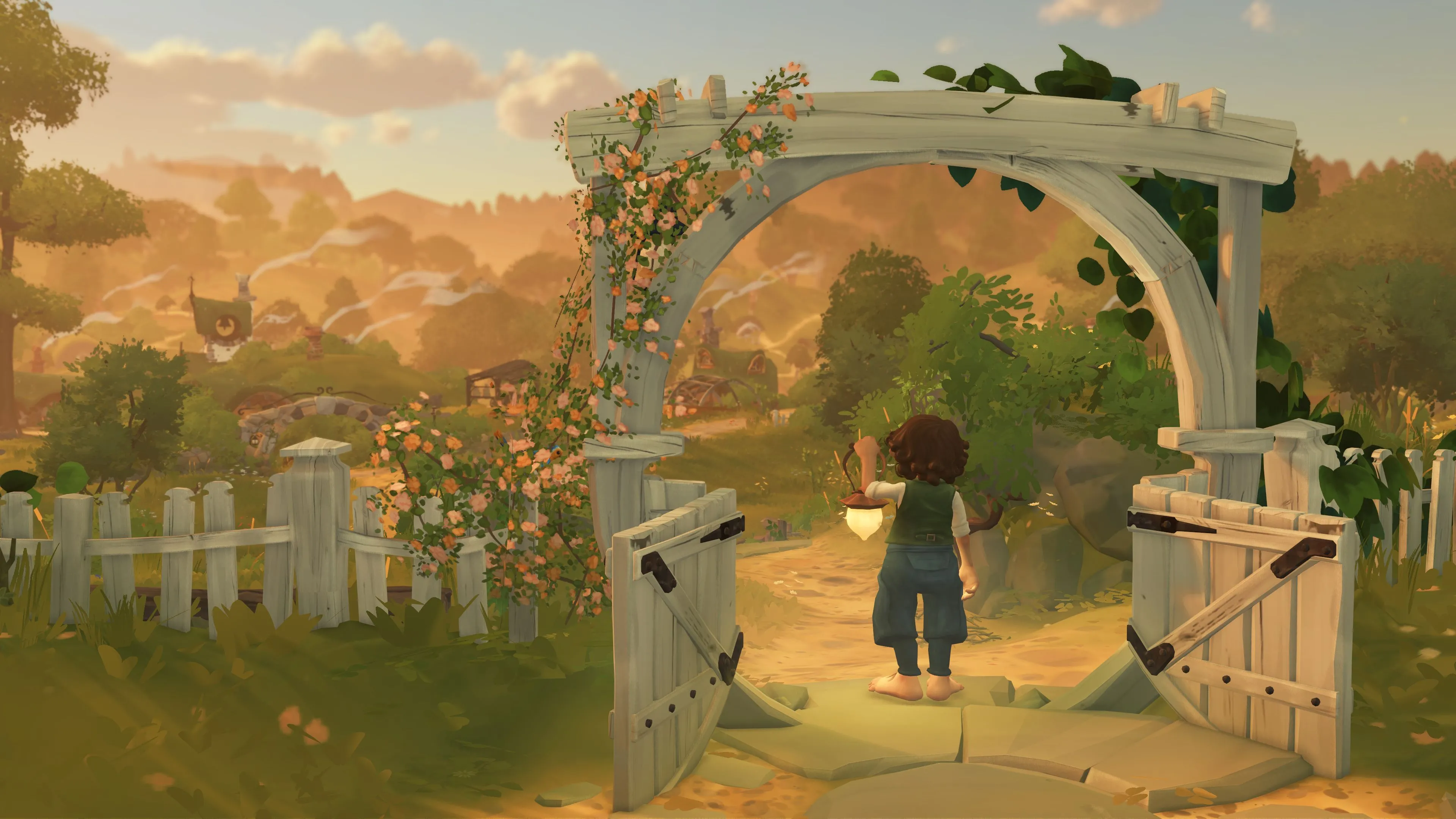 Cảnh một Hobbit đang ngồi thư giãn bên bàn ăn ấm cúng trong Tales of the Shire, hứa hẹn trải nghiệm game mô phỏng cuộc sống thư thái.