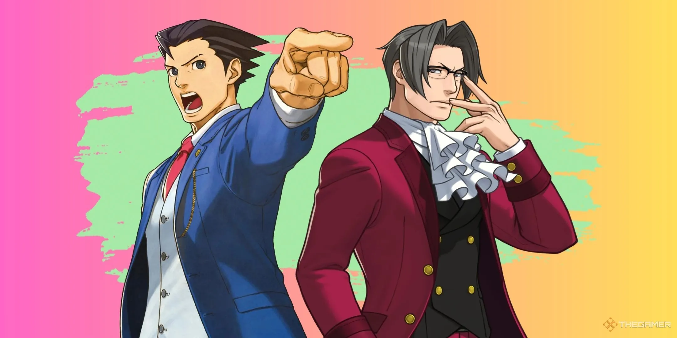 Cặp đôi kỳ phùng địch thủ Phoenix Wright và Miles Edgeworth từ series Ace Attorney.