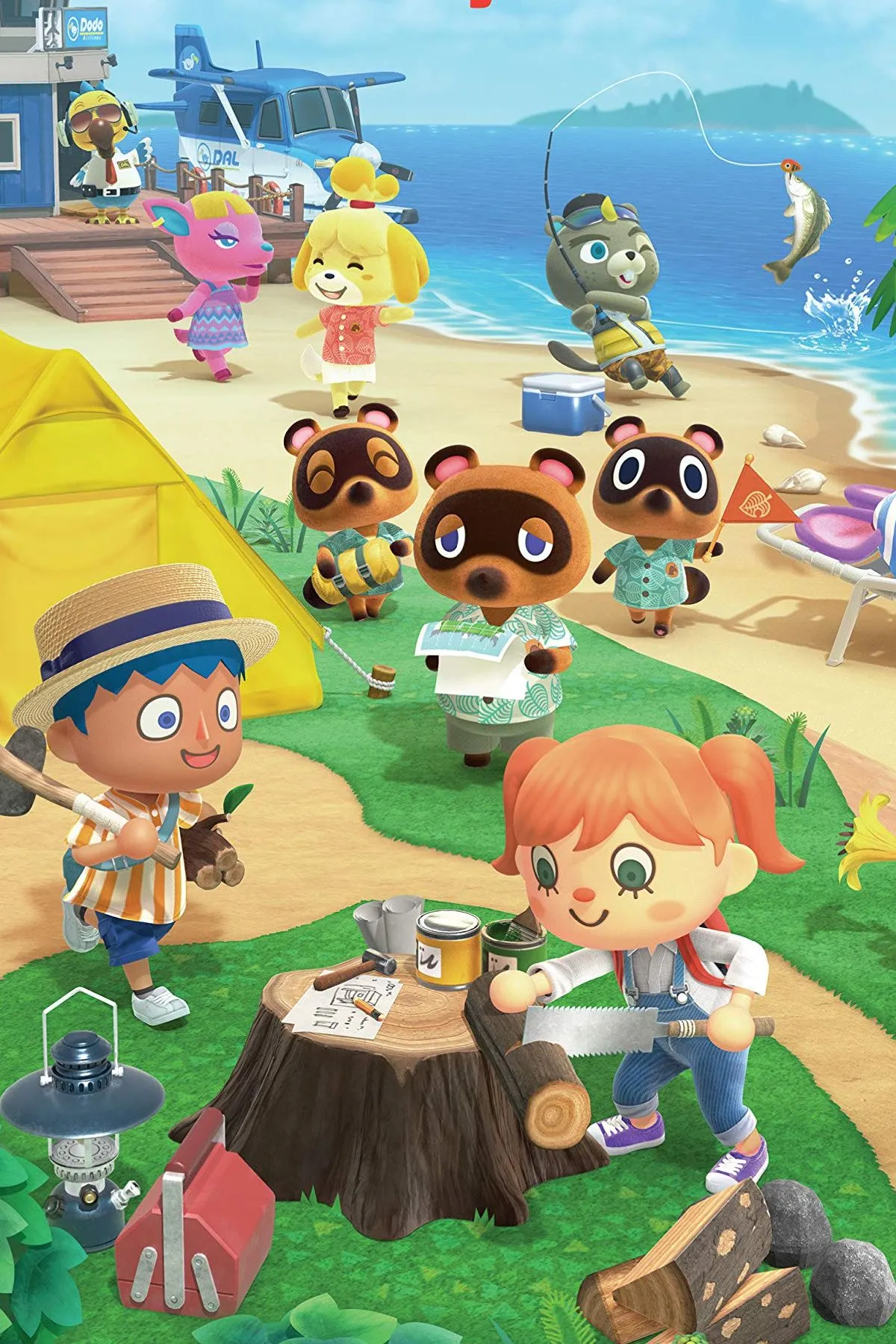 Hình ảnh quảng bá game Animal Crossing: New Horizons với các nhân vật và hòn đảo đầy màu sắc