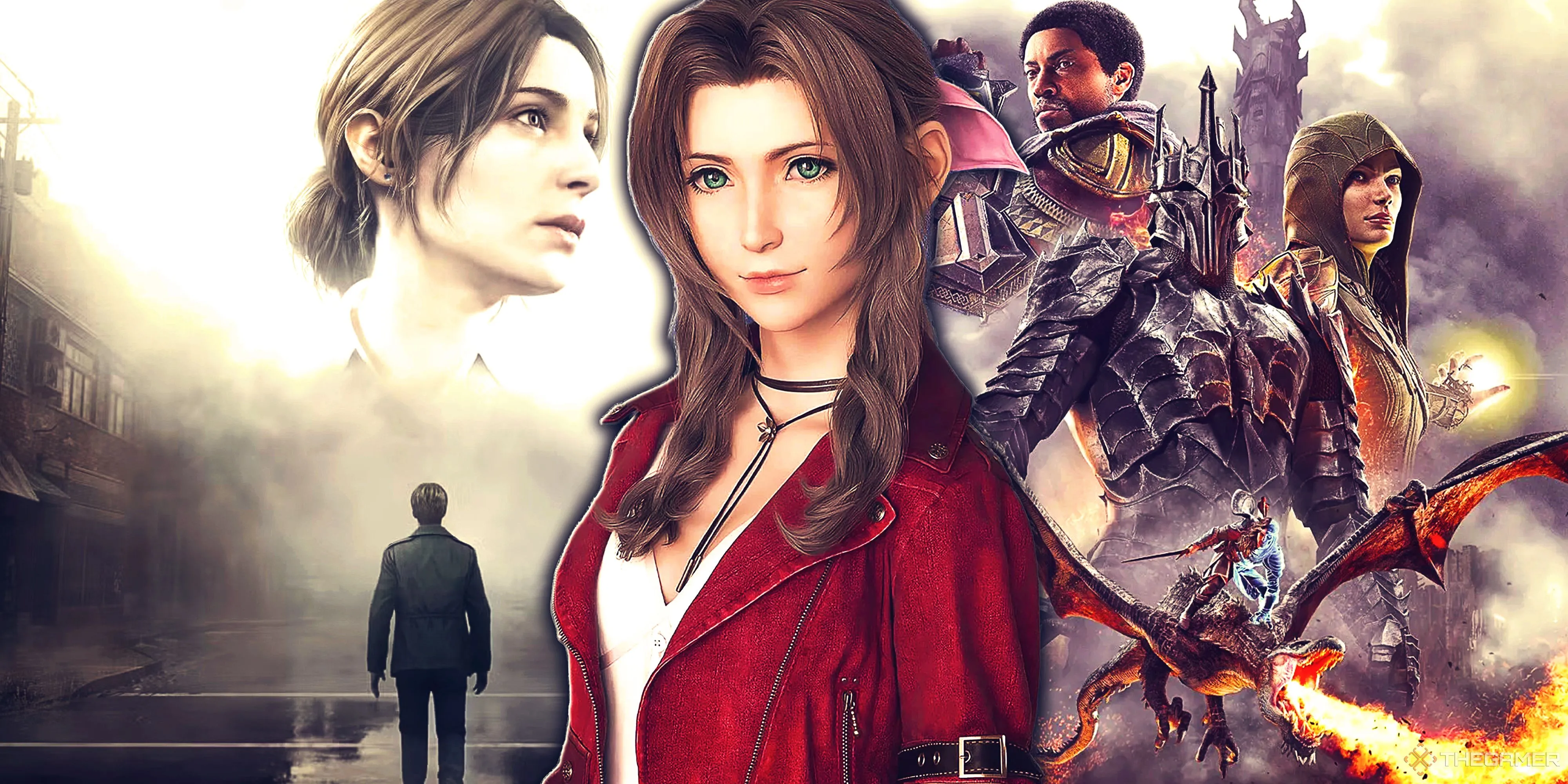 Hình ảnh tổng hợp Silent Hill 2 Remake, Aerith trong Final Fantasy 7 và Middle-earth Shadow of War.