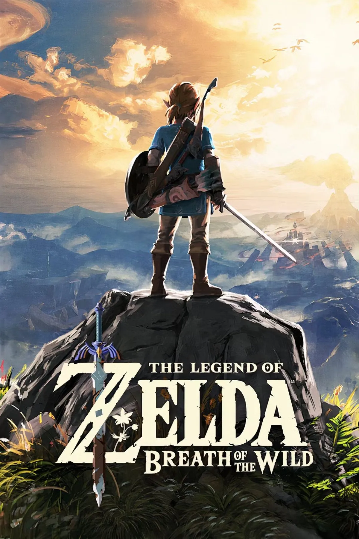 Khung cảnh rộng lớn của Hyrule trong The Legend of Zelda: Breath of the Wild với Link đang khám phá