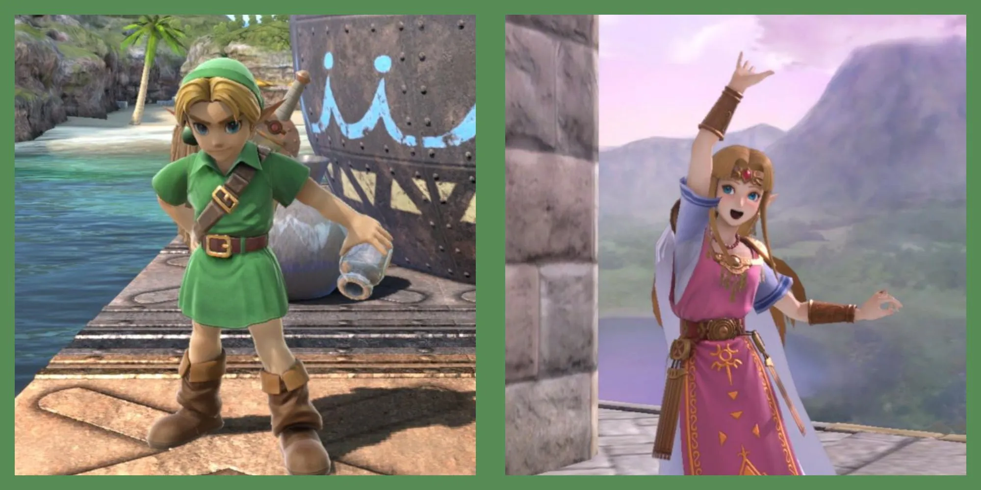 Link và Công chúa Zelda thể hiện sức mạnh Triforce trong Super Smash Bros.