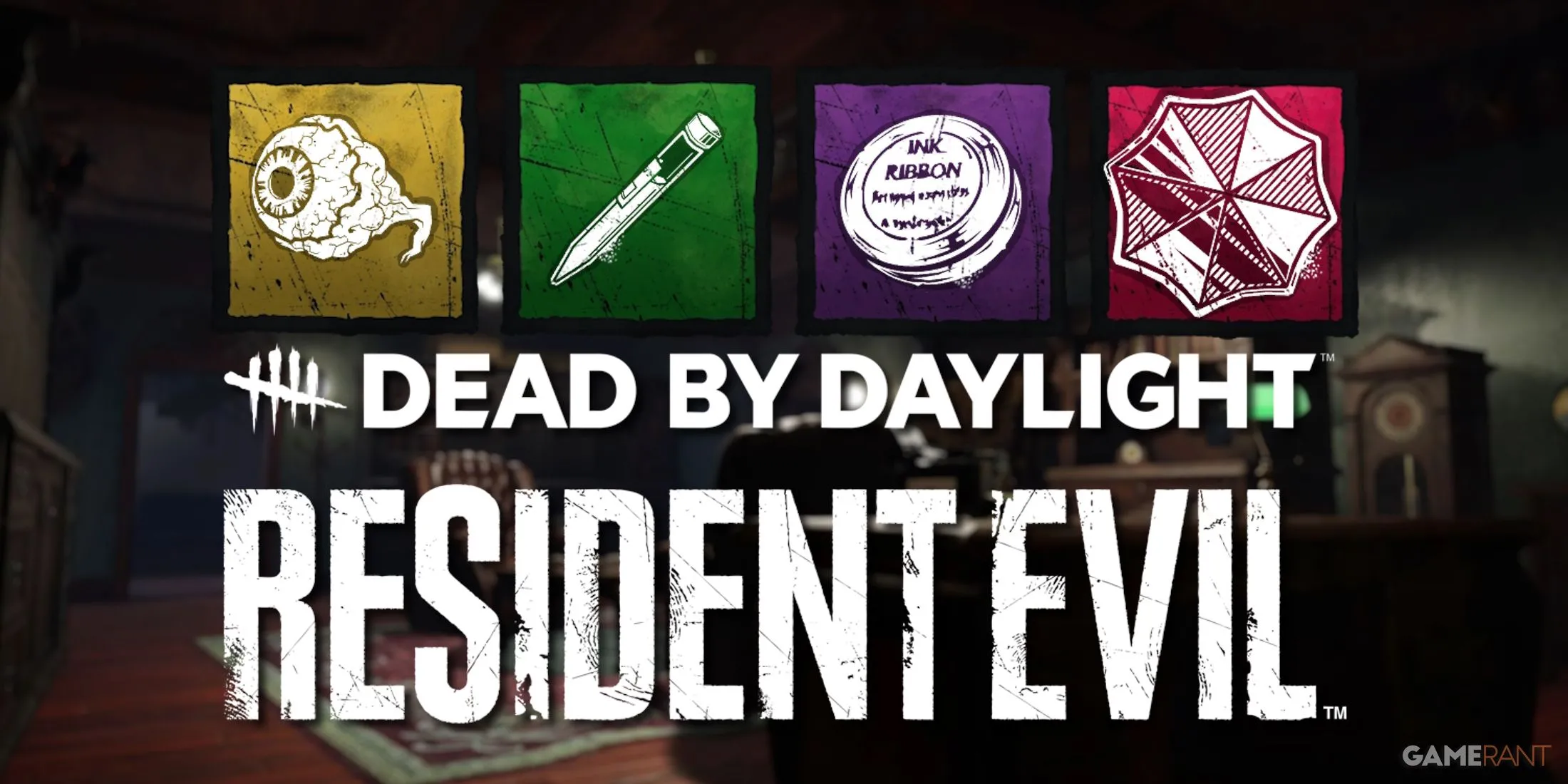 Logo Resident Evil và hình ảnh các Add-on của Nemesis trong Dead by Daylight