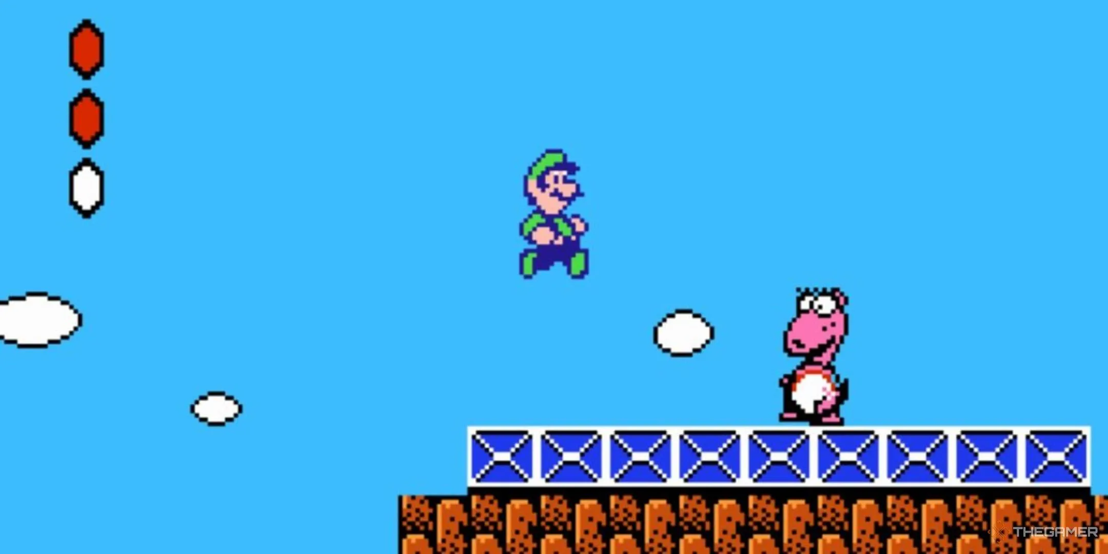 Luigi nhảy qua Birdo trong Super Mario Bros 2, một &quot;unsequel&quot; độc đáo
