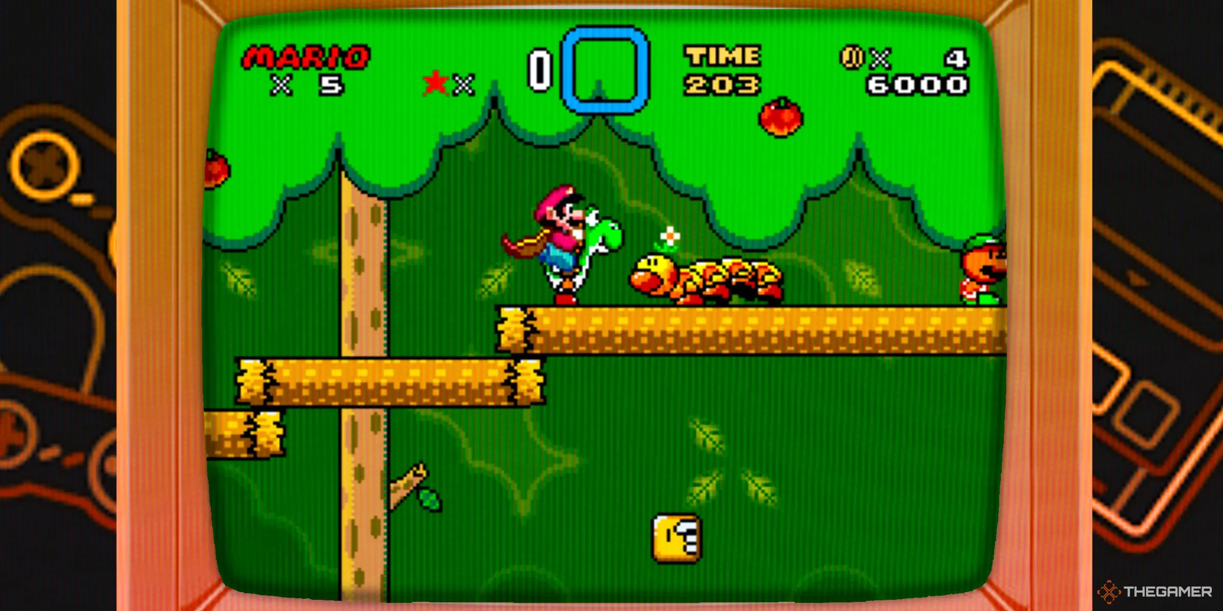 Mario cưỡi Yoshi với Cape Feather trong Super Mario World trên SNES