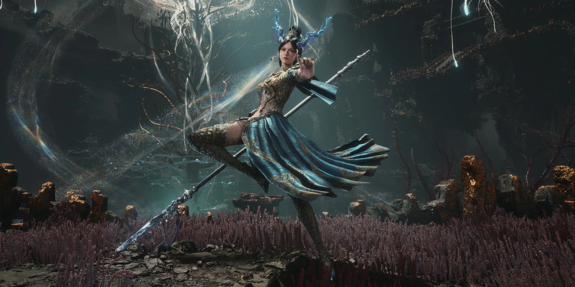 Một cảnh chiến đấu boss đầy kịch tính trong Wuchang Fallen Feathers, thể hiện độ thử thách của game Soulslike.