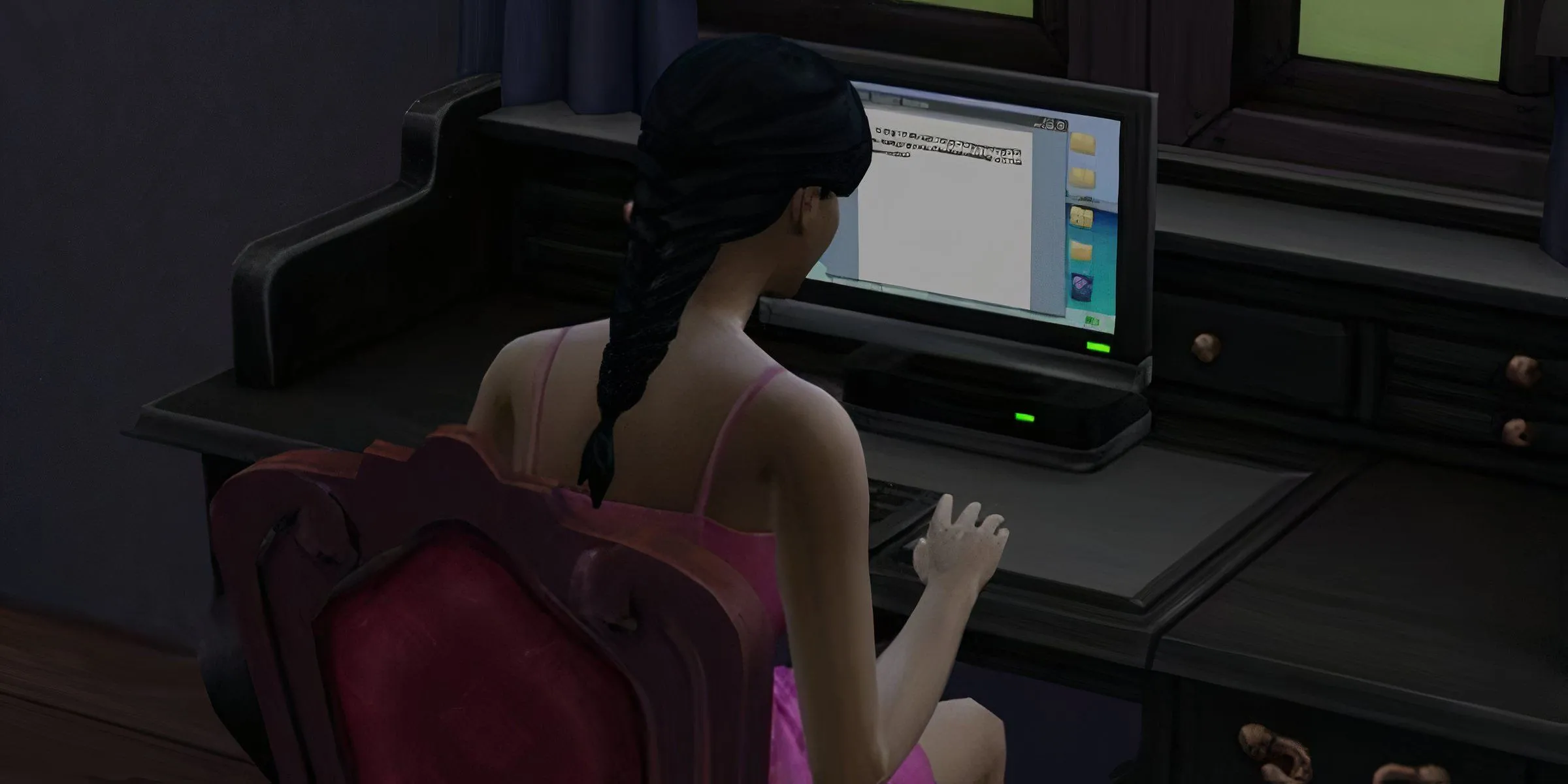Một Sim đang sử dụng máy tính, minh họa việc khó tìm nguyên nhân lỗi PC