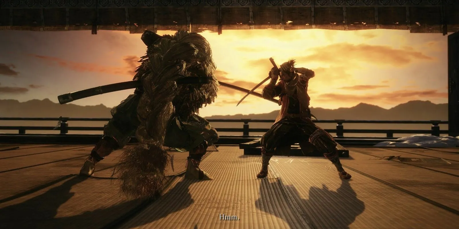 Người chơi Wolf đối đầu với Owl trong Sekiro, biểu trưng cho việc bạn đã sở hữu game và nên chơi lại.