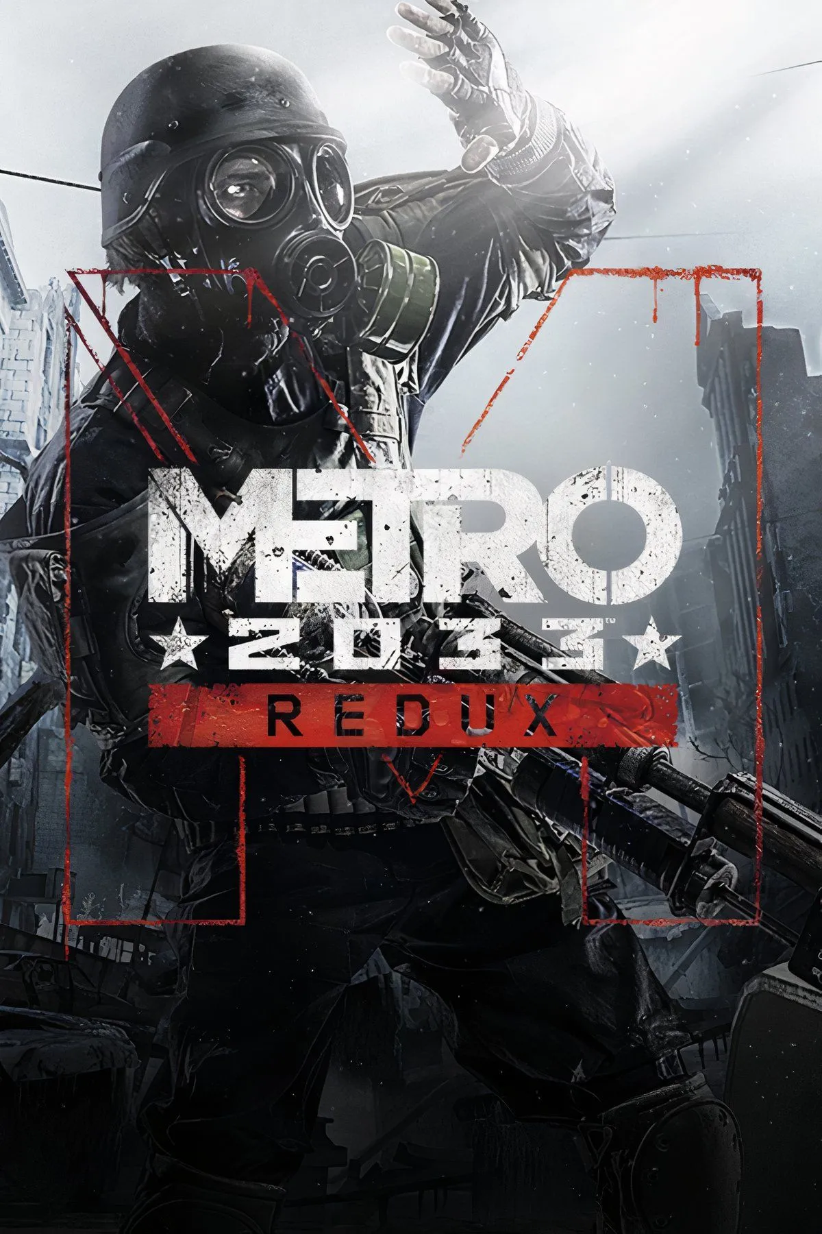 Nhân vật Artyom trong Metro 2033 Redux đang cầm khẩu súng trường, đội mũ và đeo mặt nạ phòng độc, đứng trong một đường hầm tối tăm của hệ thống tàu điện ngầm.