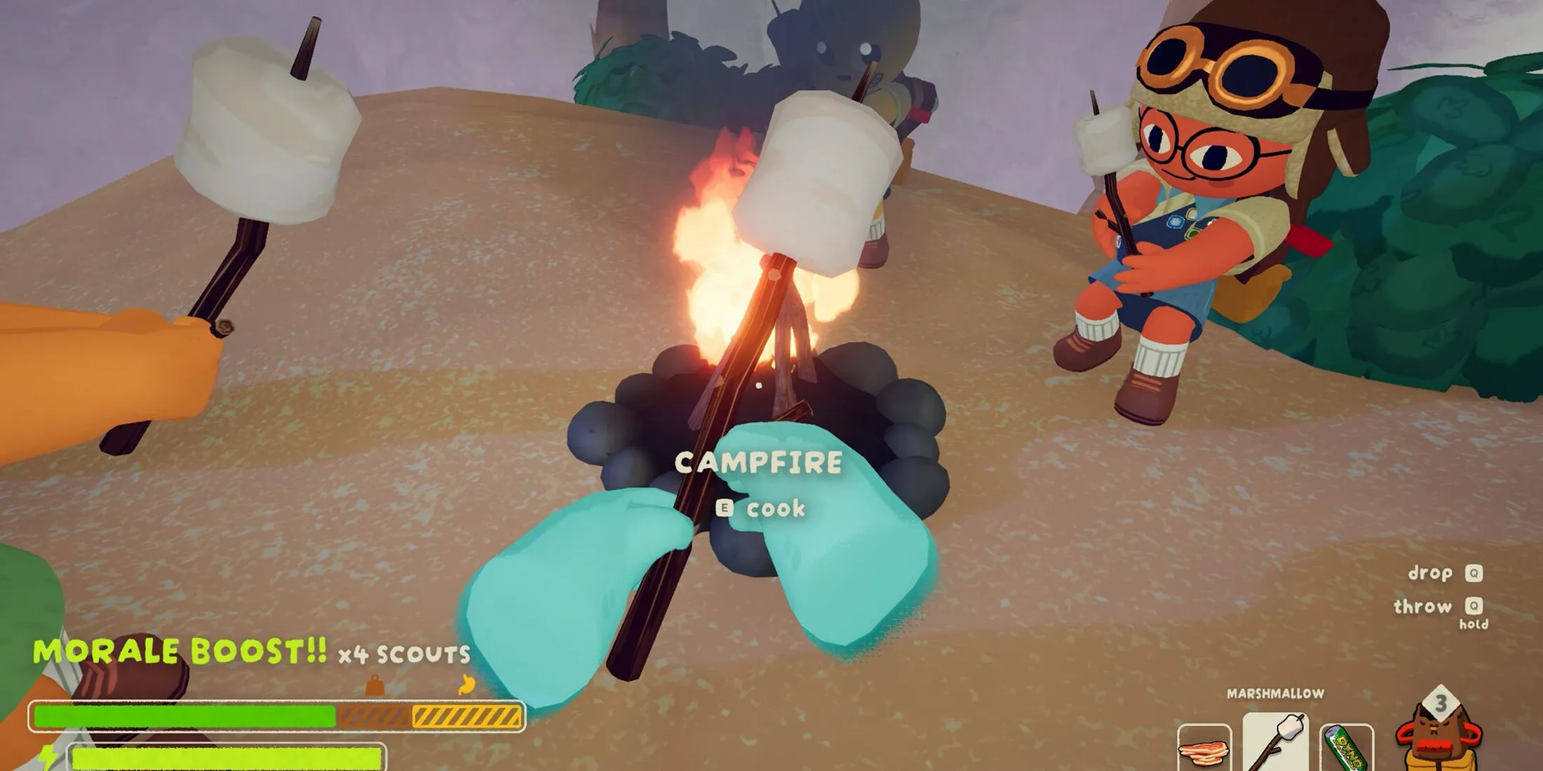 Nhóm game thủ PEAK tụ tập quanh lửa trại, biểu tượng của khoảnh khắc thư giãn và kết nối trong hành trình chinh phục đỉnh cao.