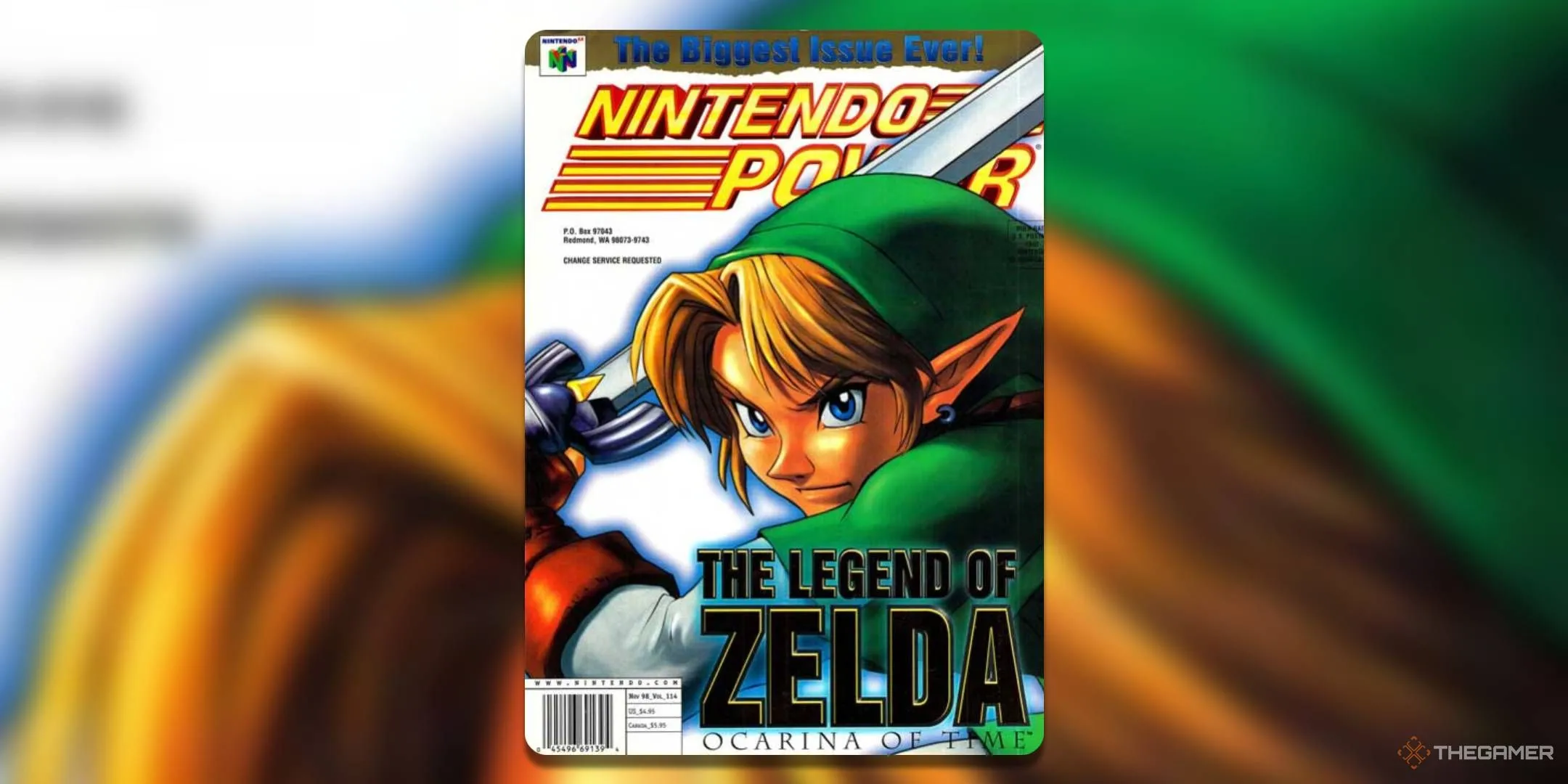 Tạp chí Nintendo Power số tháng 11 năm 1998 với hình ảnh Link từ The Legend of Zelda: Ocarina of Time.