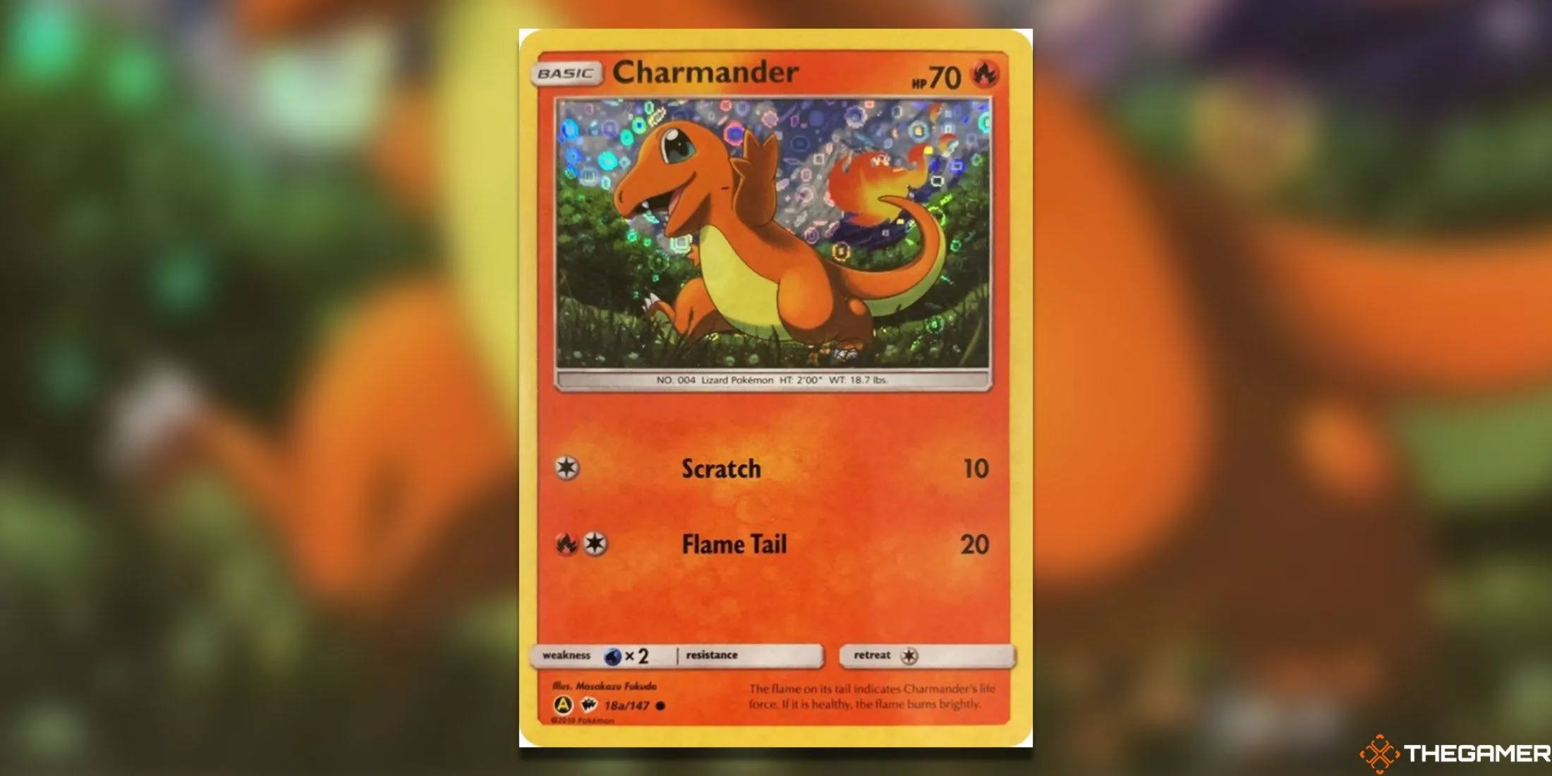 Thẻ bài Charmander 18a/147 General Mills với hiệu ứng holographic tương tự Pikachu SWSH.