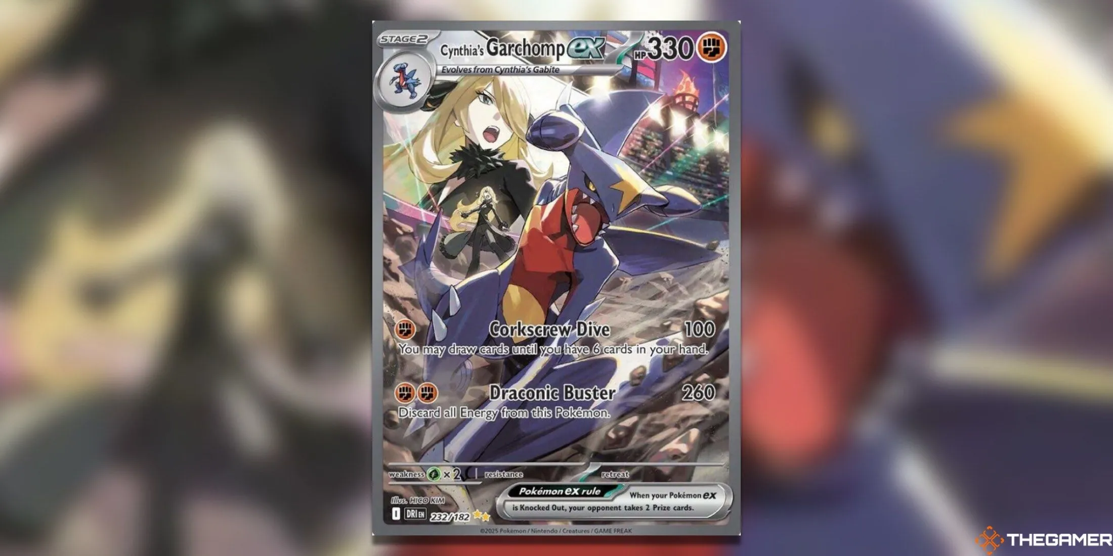 Thẻ bài Pokemon TCG Cynthia's Garchomp ex Special Illustration Rare với Garchomp đang tấn công