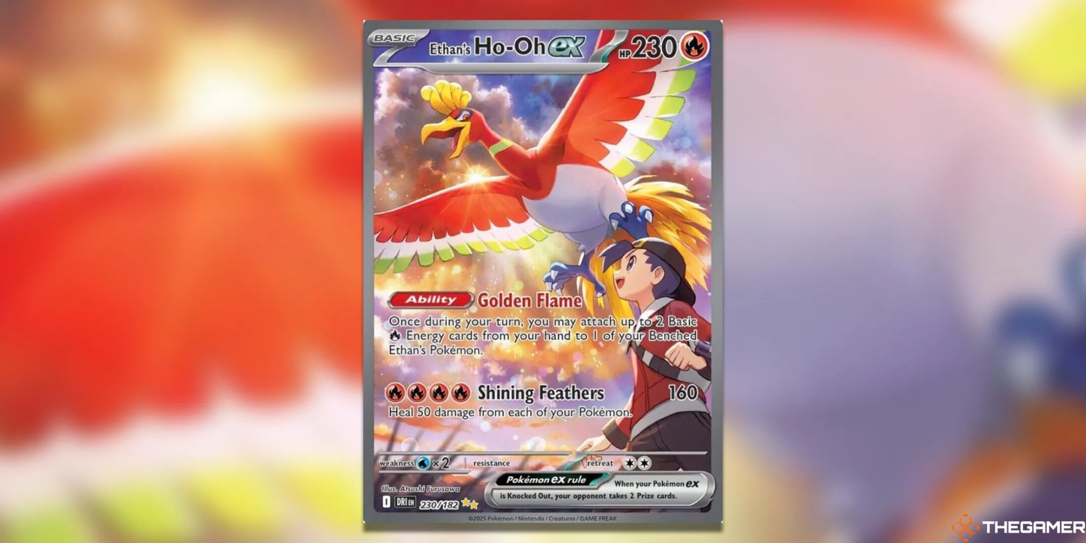 Thẻ bài Pokemon TCG Ethan's Ho-Oh ex Special Illustration Rare với ánh nắng rực rỡ
