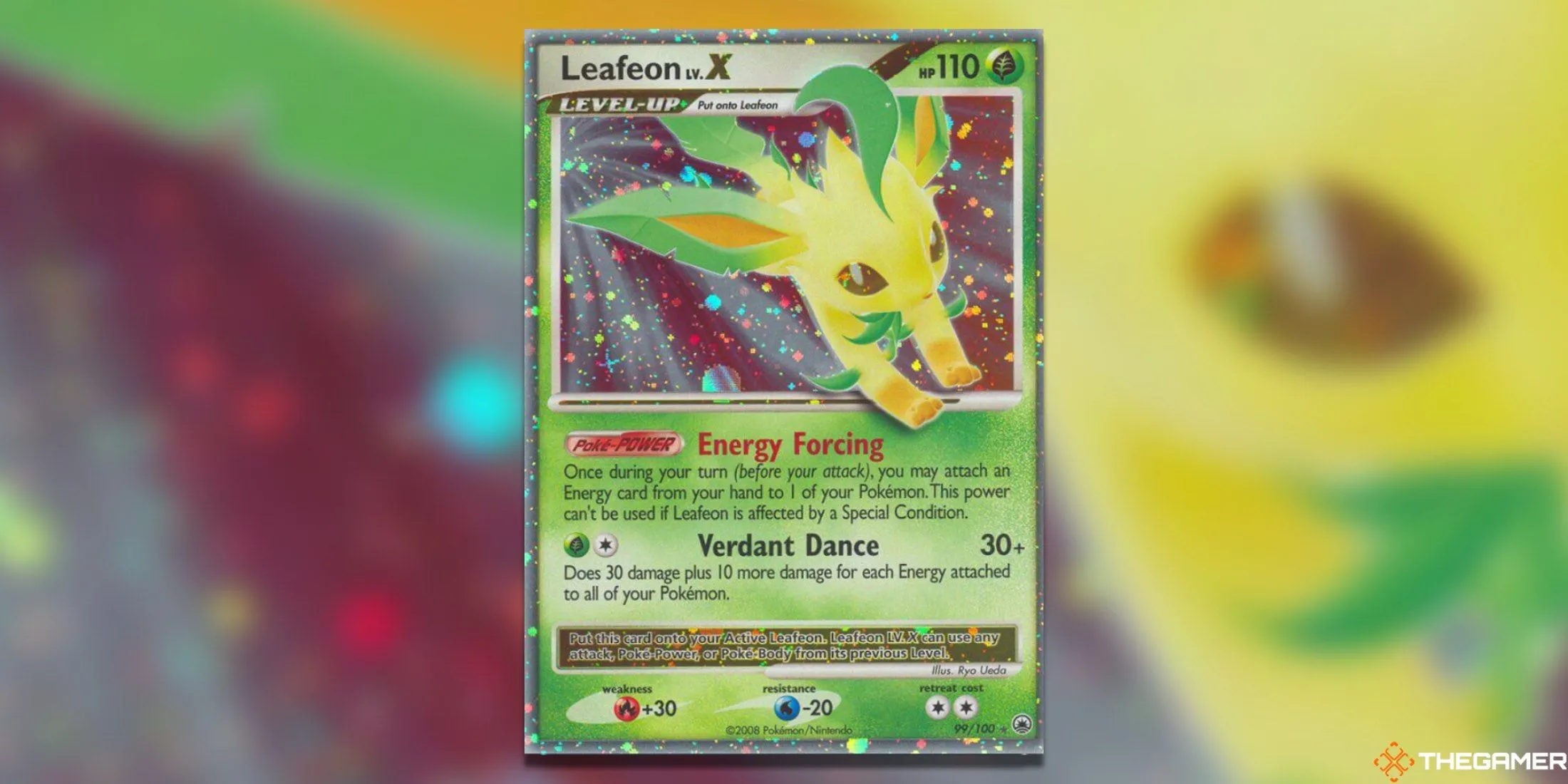 Thẻ bài Pokemon TCG Leafeon LV. X với hiệu ứng ánh sáng bạc từ Majestic Dawn