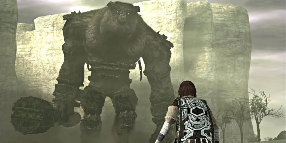 Wander đối mặt với Colossus khổng lồ Valus trong Shadow of the Colossus