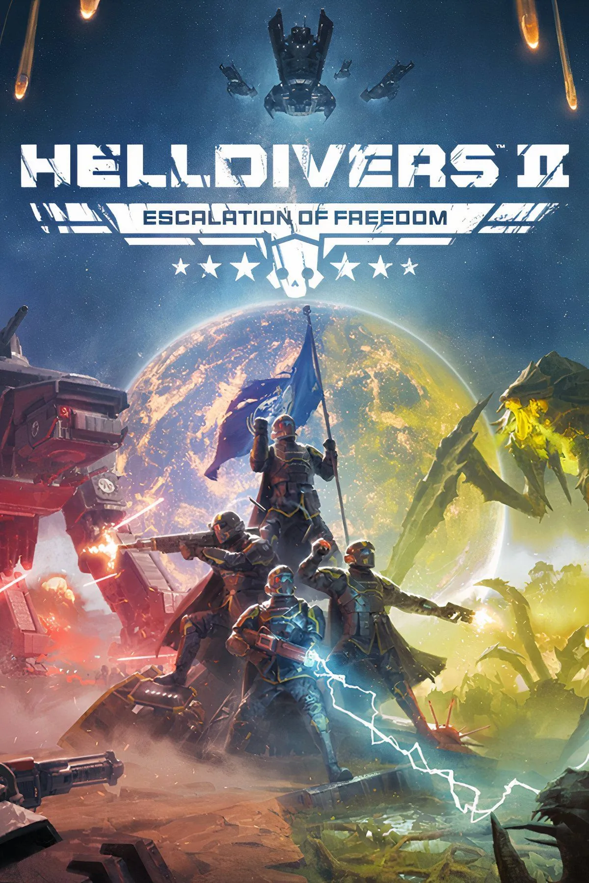 Ảnh bìa trang tag Helldivers 2, thể hiện biểu tượng và không khí chung của trò chơi