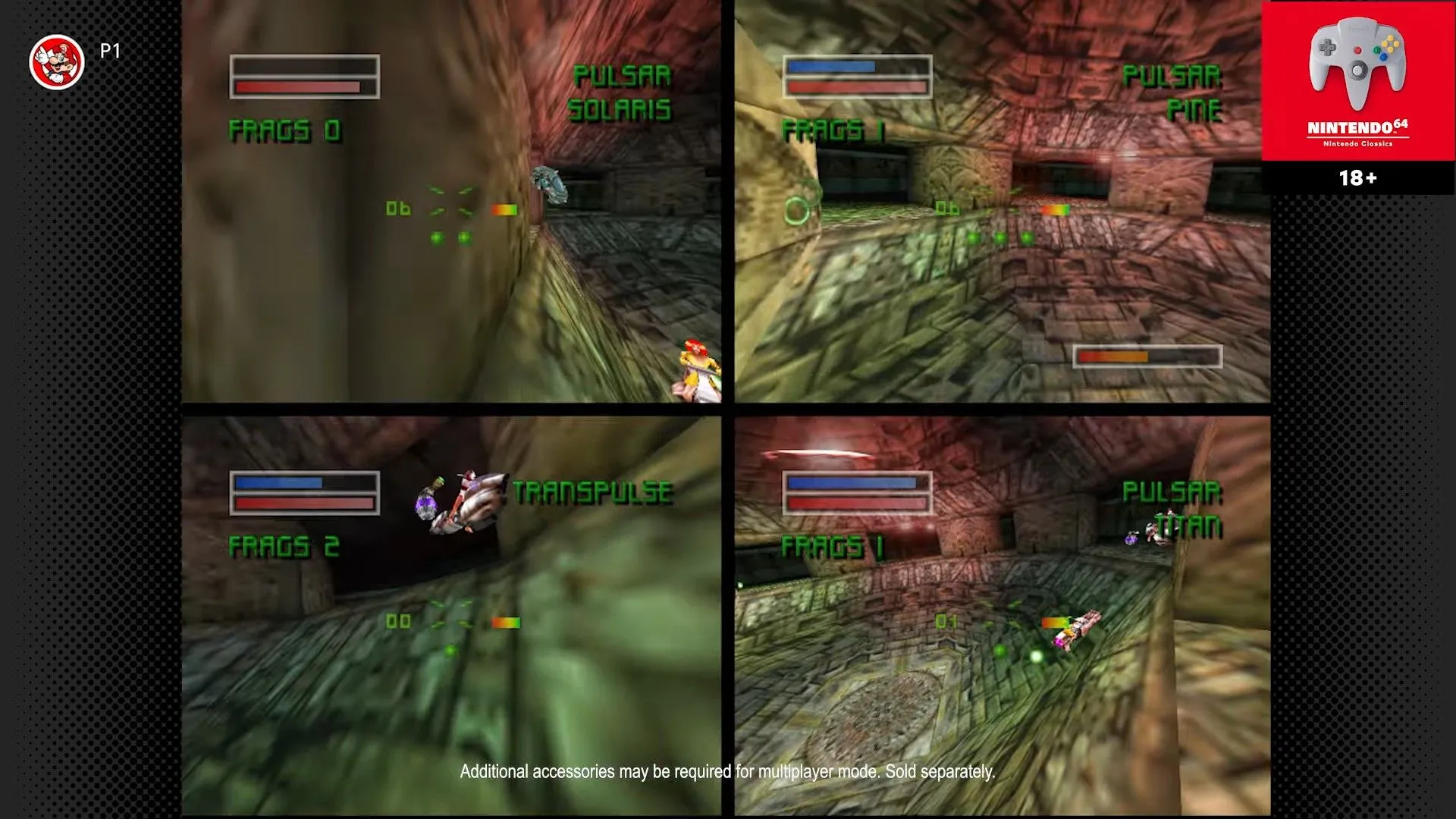 Giao diện chọn game Forsaken 64 trên Nintendo 64: Nintendo Classics Mature 17+ app, đậm chất đồ họa cổ điển N64