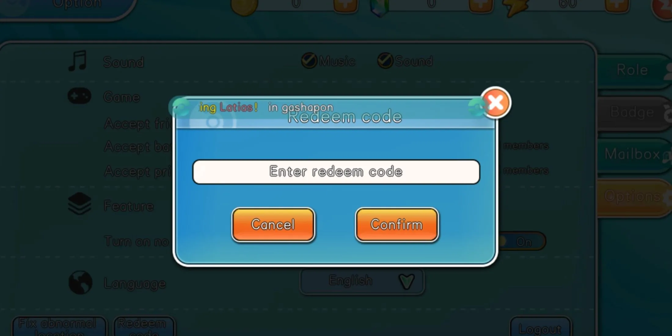 Giao diện nhập code Pocket Pixel, hiển thị nút Redeem Code trong mục Options