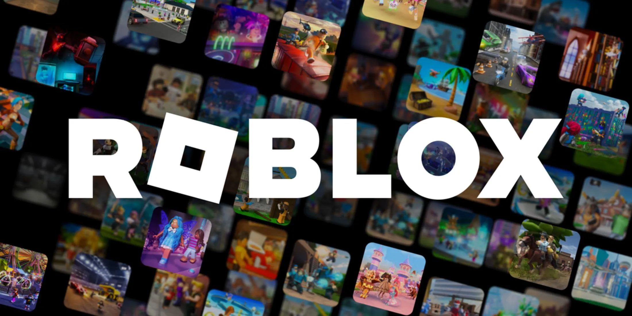 Logo Roblox nổi bật trên nền các tựa game nhỏ